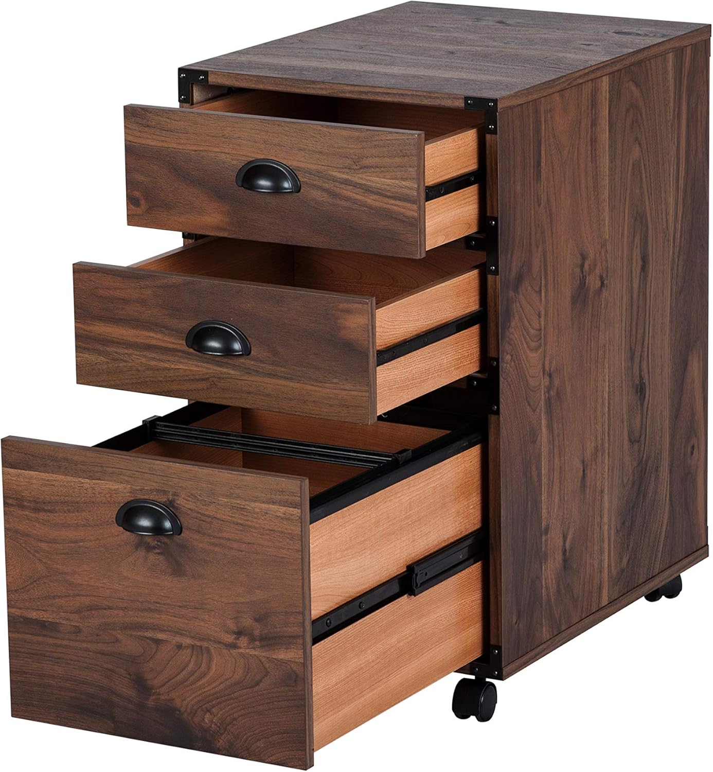 Carabelle Archivo vertical móvil, gabinete de madera de 3 cajones para la oficina en casa, nogal