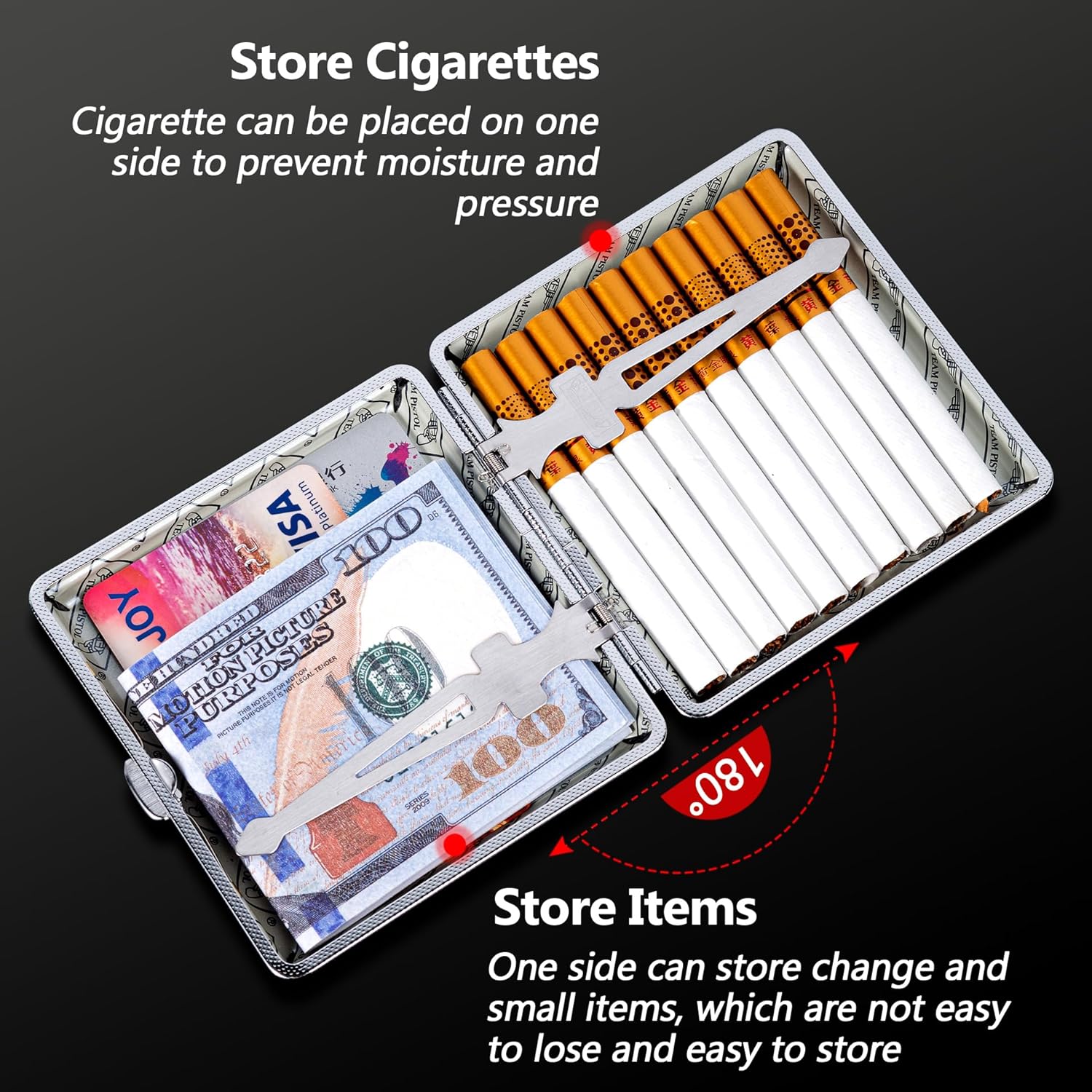 Un estuche de cigarrillos de metal moderno y ultrafino con un clip de resorte de doble cara y un patrón de hierba de espiga retro (20, tangcao negro)