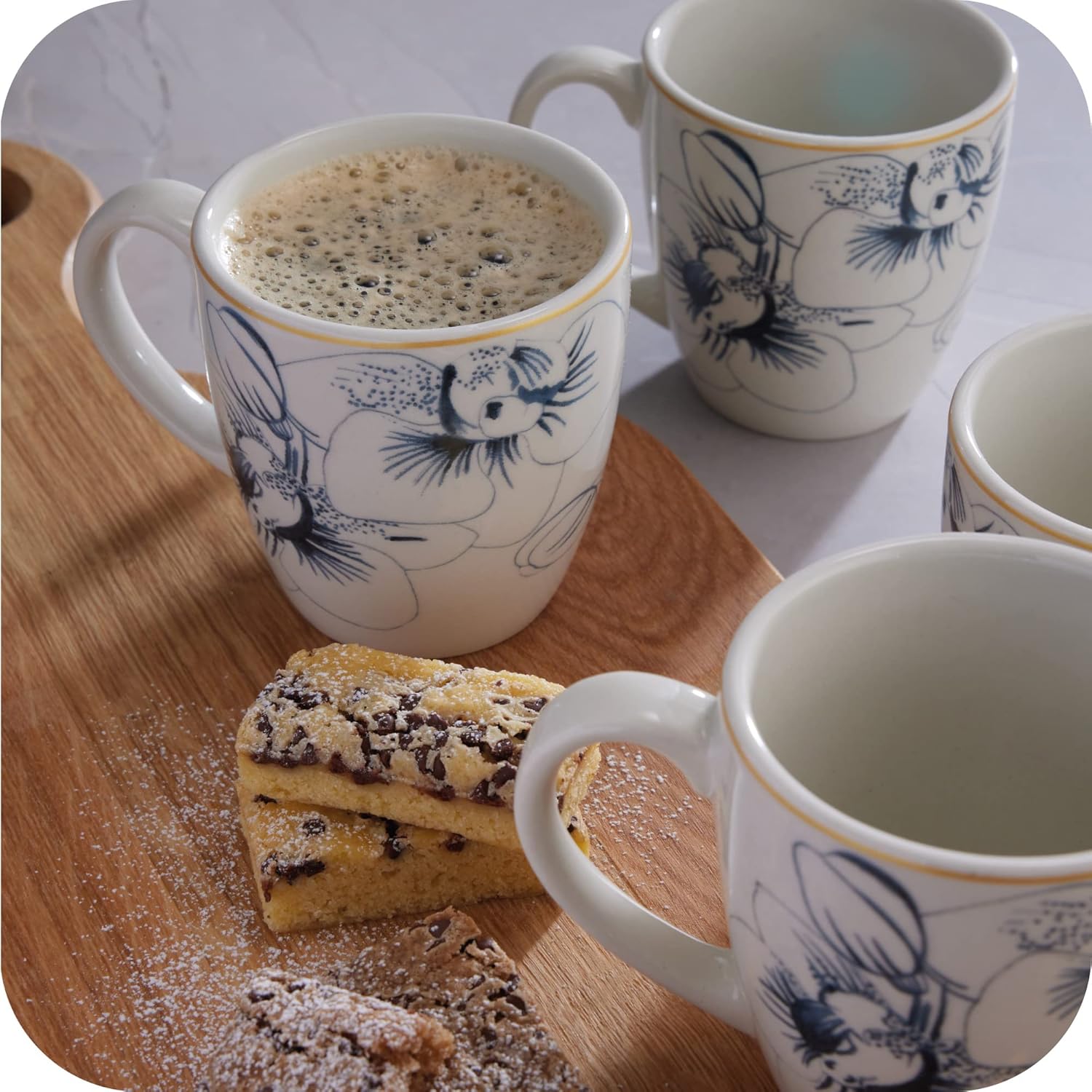 Juego de 4 tazas Corona  Perfecto para los amantes del café y el té  Cattleya 12.8 oz – 380cc  4 piezas  Cerámica  Diseño floral  Cerámica