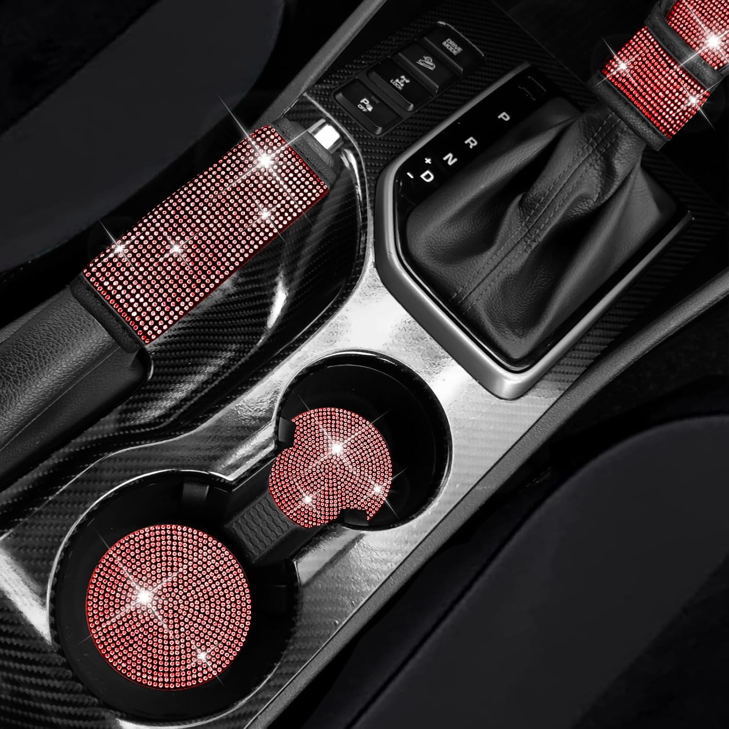 Juego de 17 fundas brillantes para asiento de automóvil, accesorios de diamantes de imitación para volante, fundas de terciopelo brillante