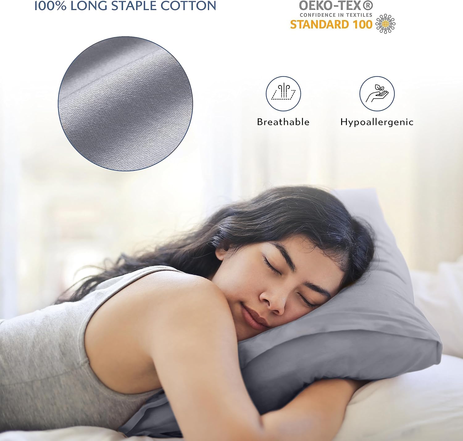 Juego de 2 fundas de almohada de algodón 100 % puro tamaño King de 400 hilos con cierre de sobre, 20 x 36 pulgadas, suaves, lisas y transpirables,