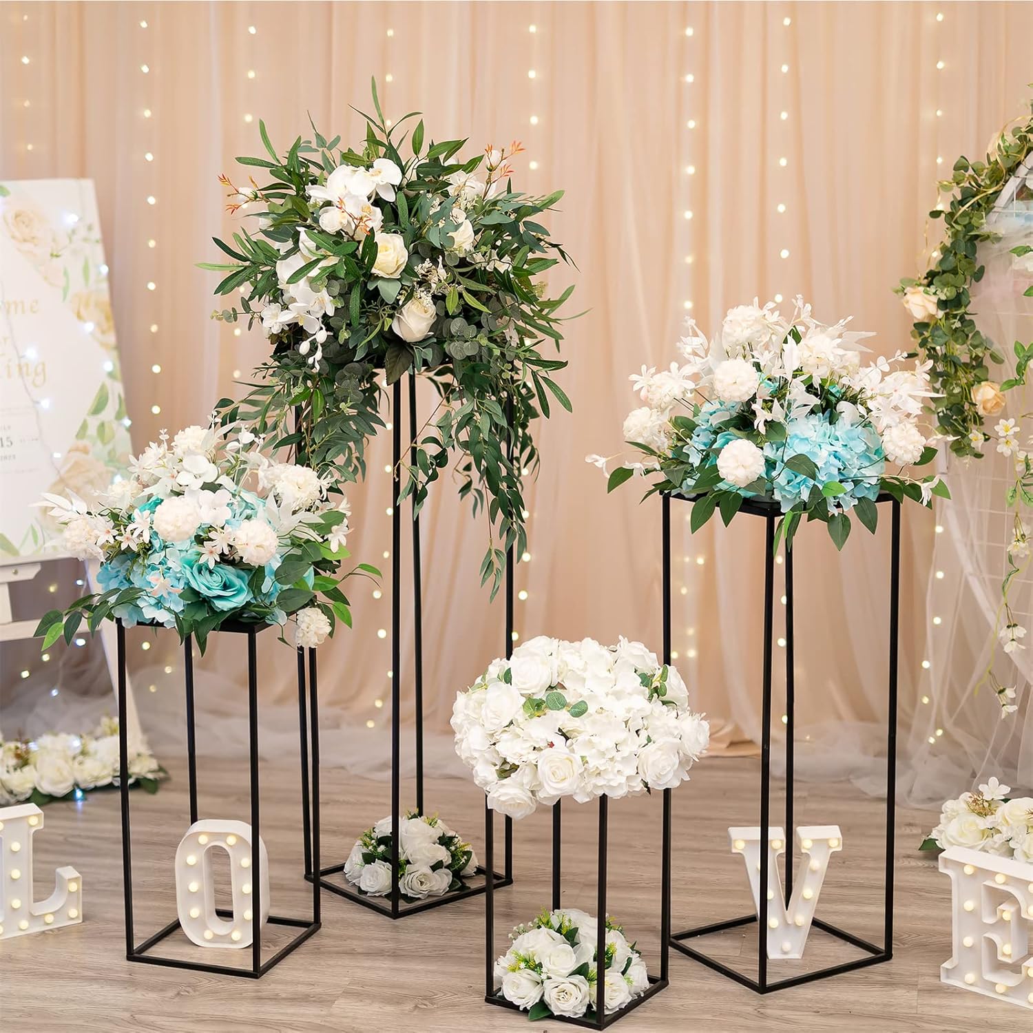 Sziqiqi Jarrón de centros de mesa de boda para mesas con platos, 2 piezas de columna de metal, soporte geométrico de flores de 23.6 pulgadas,