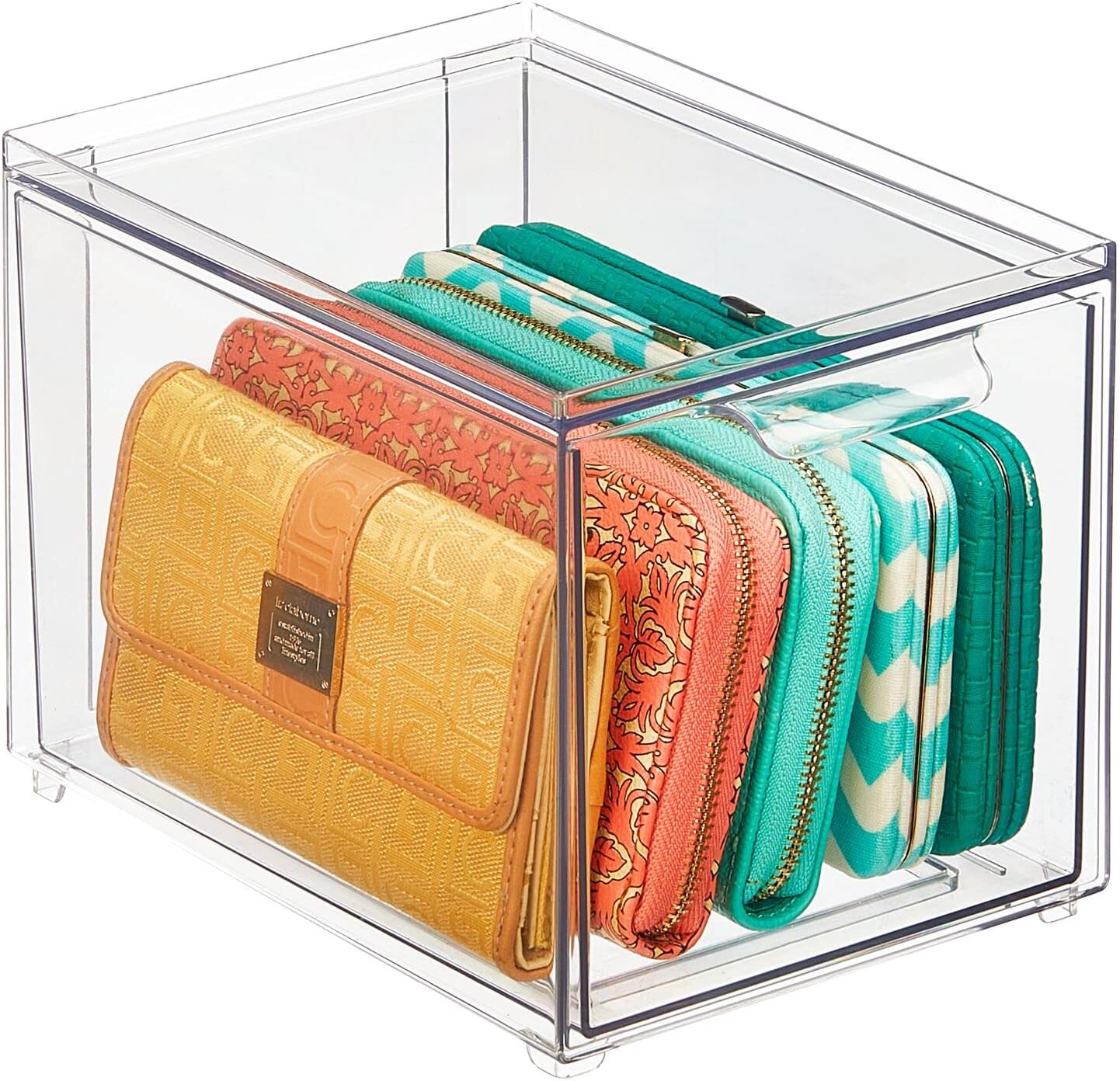mDesign Contenedor organizador de armario de plástico con cajón extraíble, almacenamiento delgado y apilable para armario, organización para