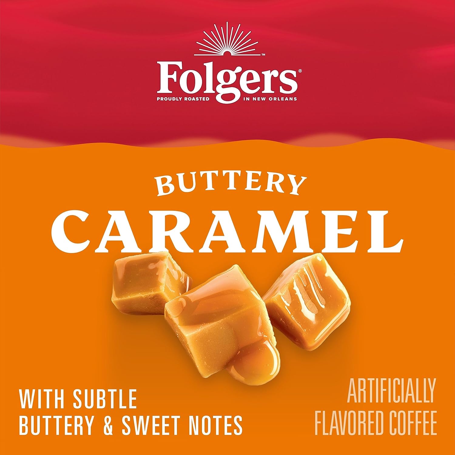 Folgers Café molido con sabor a caramelo mantequilla, recipiente de 9.6 onzas (paquete de 6)