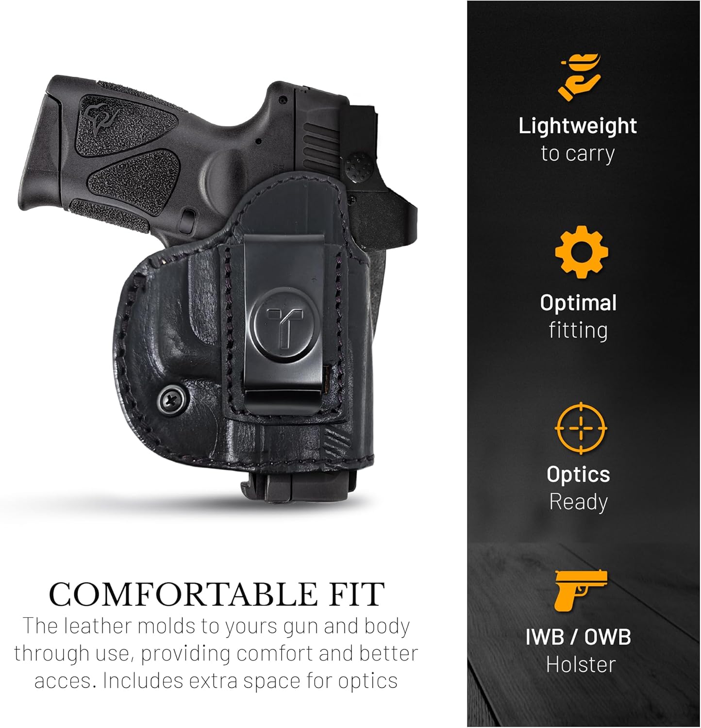 Funda de cuero IWB para pistolas óptica lista. Funda de cuero para pistola Glock 26 27, Taurus G2C G3C, escudo de 0.354 in con láser CT. Funda de