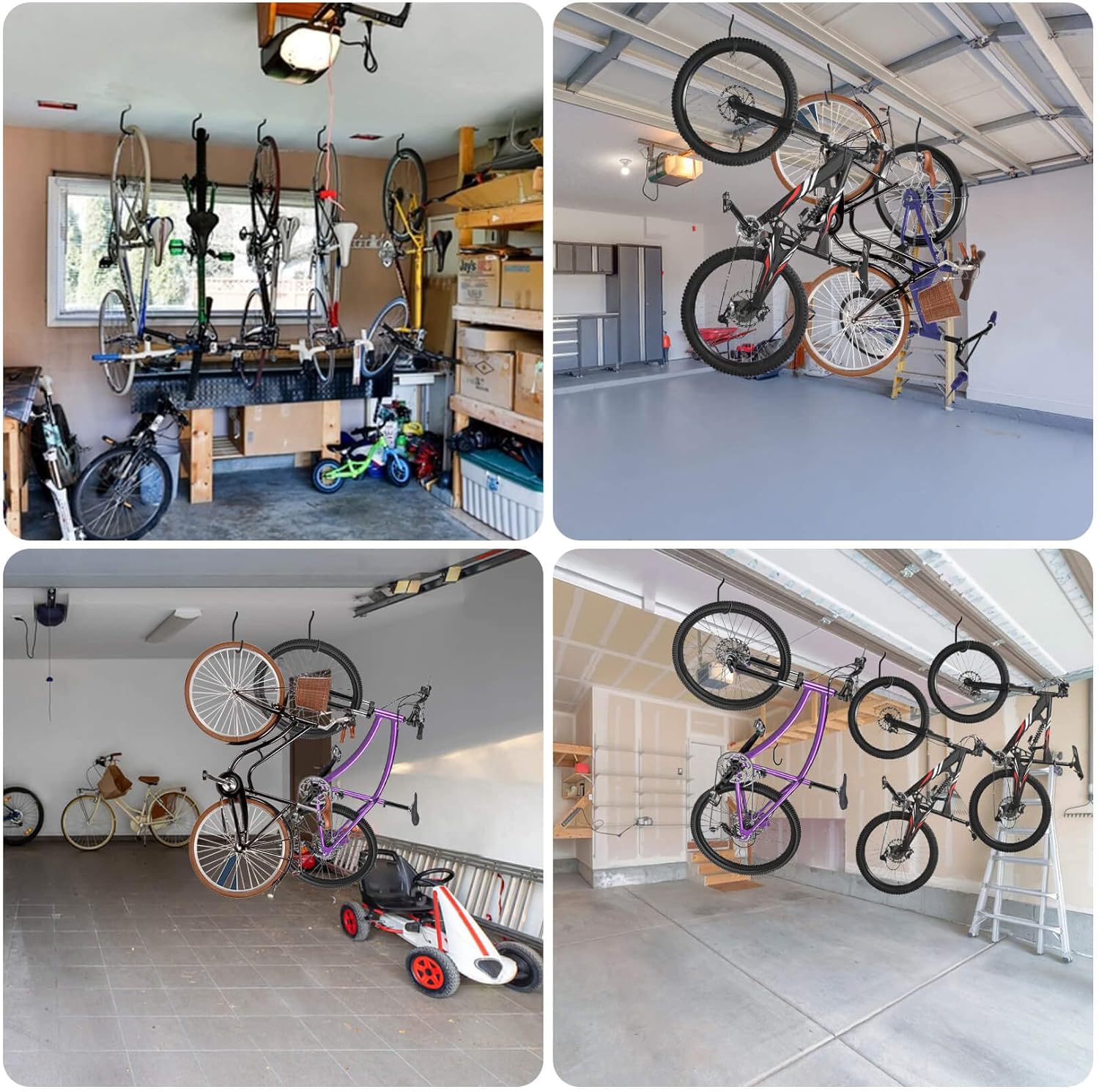 10 ganchos de garaje para bicicleta, resistentes para garaje, soporte de pared, ganchos en J, para colgar en el techo, ganchos para bicicletas,