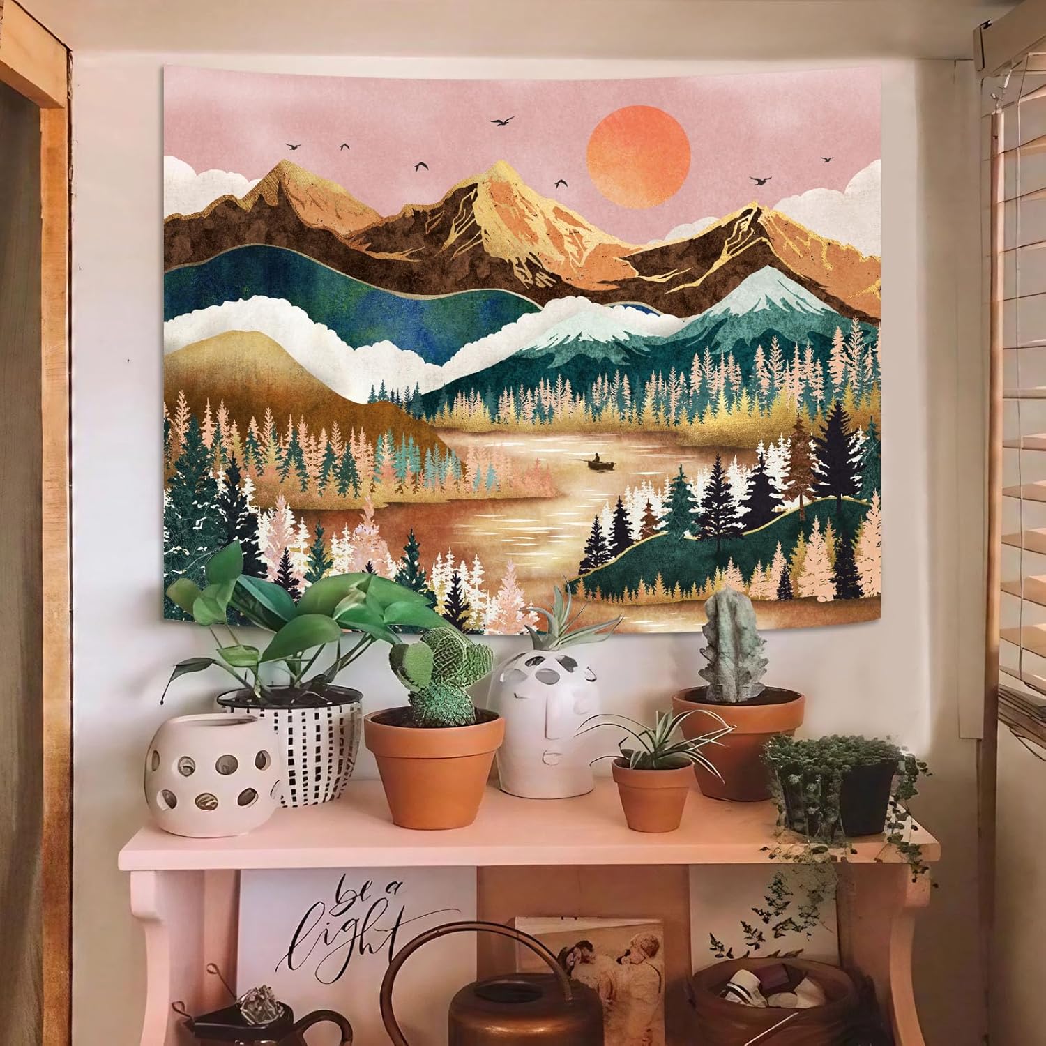 Zussun Tapiz de montaña, bosque natural, tapices para dormitorio, estético, atardecer, tapiz para colgar en la pared, tapiz de pared de paisaje