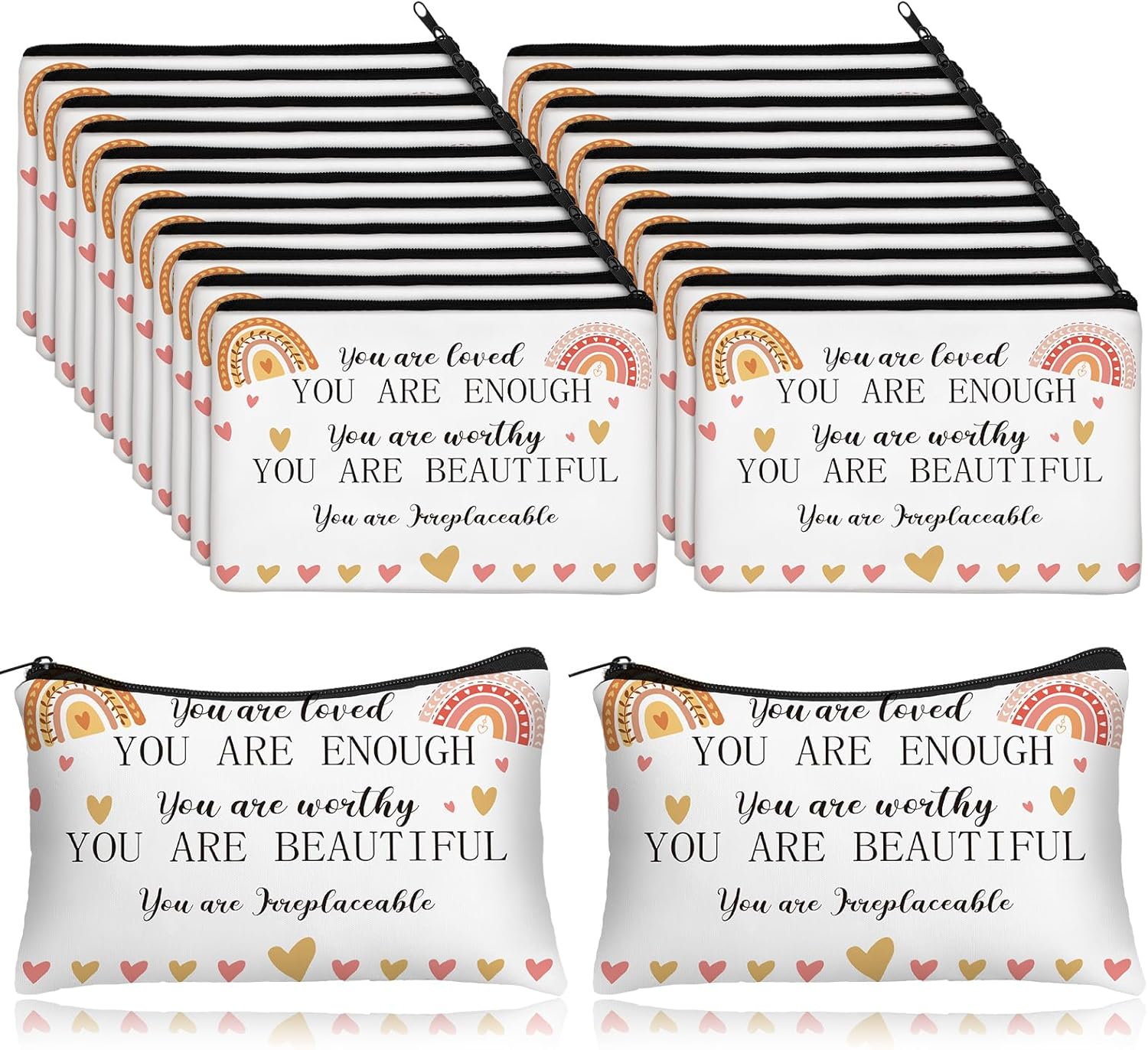 10 bolsas de cosméticos arcoíris con citas inspiradoras, bolsas de maquillaje You Are Enough Worthy Loved Gift Bag Positive Makeup Bag para bolso,