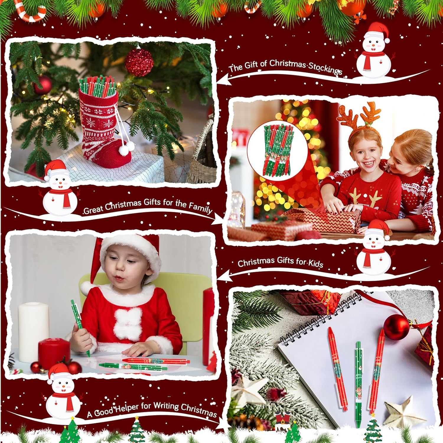 Qilery 100 bolígrafos de Navidad, regalos a granel para compañeros de trabajo, niños y adultos, bolígrafos de tinta de Navidad, regalos de Navidad,