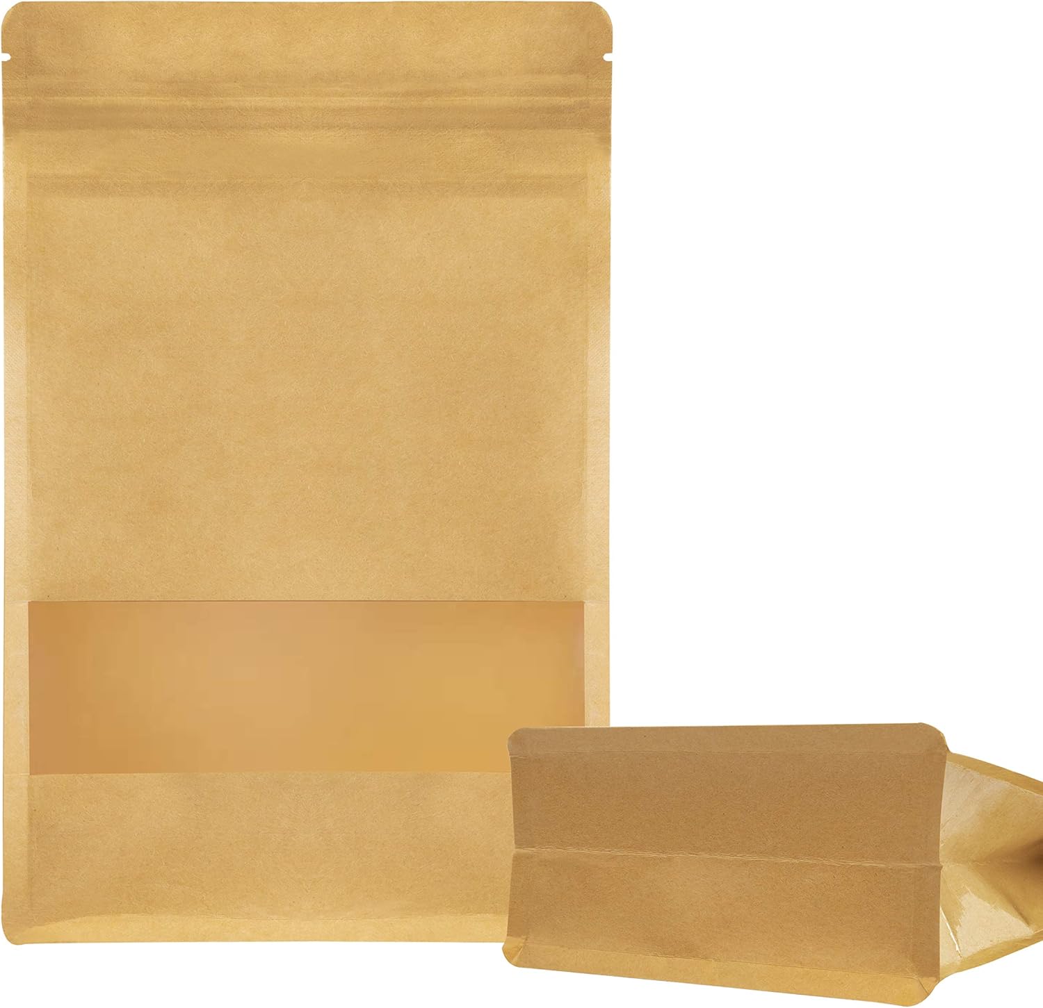 Bolsas de papel kraft de pie, reutilizables con cierre de cremallera y muesca transparente mate, bolsa de almacenamiento de alimentos resellable,