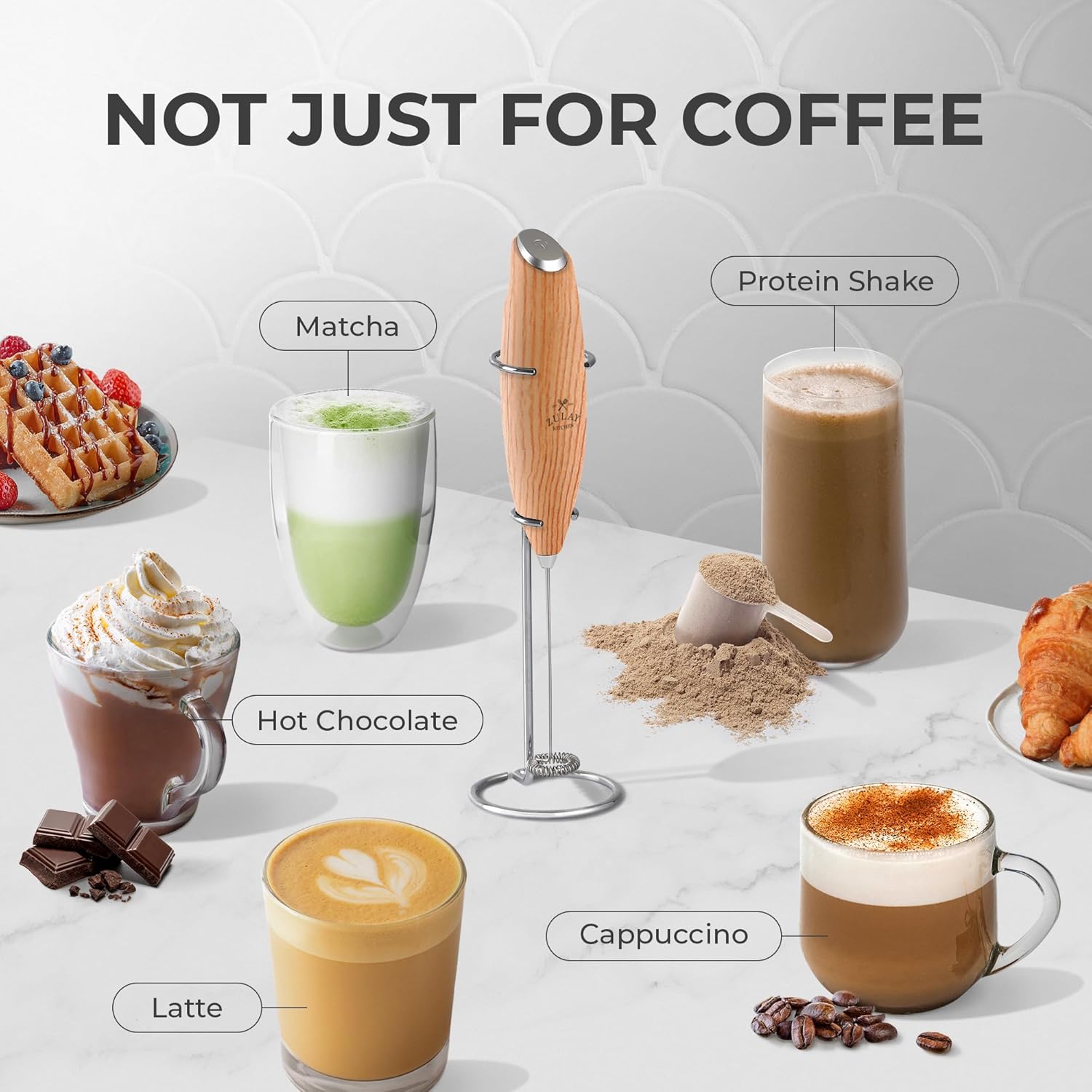 Zulay Milk Boss Espumador de leche potente manual, hace espuma para latte, batidor para mezclar bebidas, café, miniespumador para capuchino, frappé,