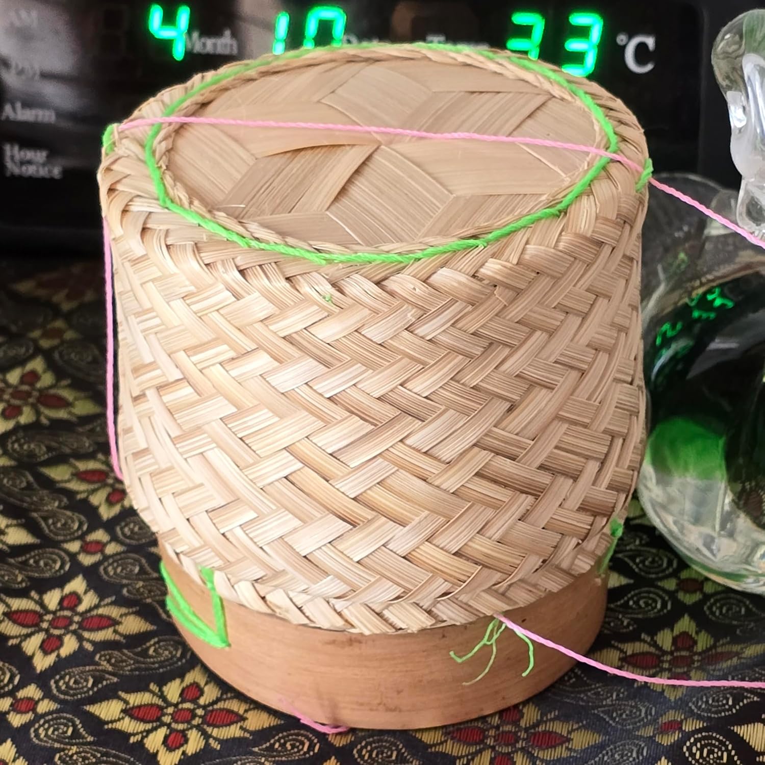 Cesta de arroz pegajosa Contenedor pequeño Kratip Tazón para servir tailandés Arroz de bambú Tailandés Laos Tejido Tradicional Wickerwork Servir