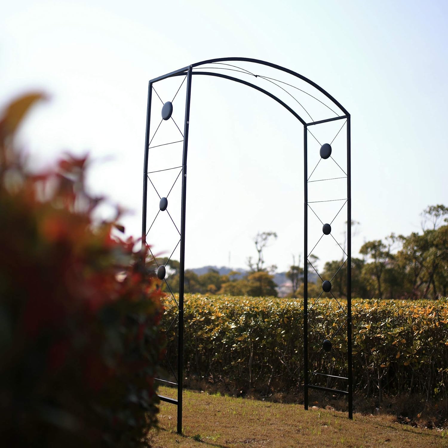 Arco de jardín de acero, 7 pies 6 pulgadas de alto x 4 pies 7 pulgadas de ancho, cenador de jardín para varias plantas trepadoras, jardín al aire