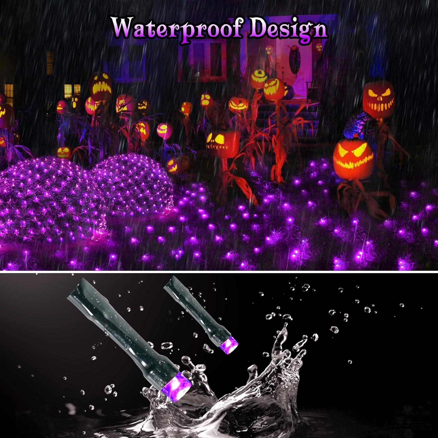 Luces de red de Halloween, 200 luces LED de 8.2 pies x 4.9 pies, luces moradas de Halloween con 8 modos, temporizador, conectable, diseño de alambre