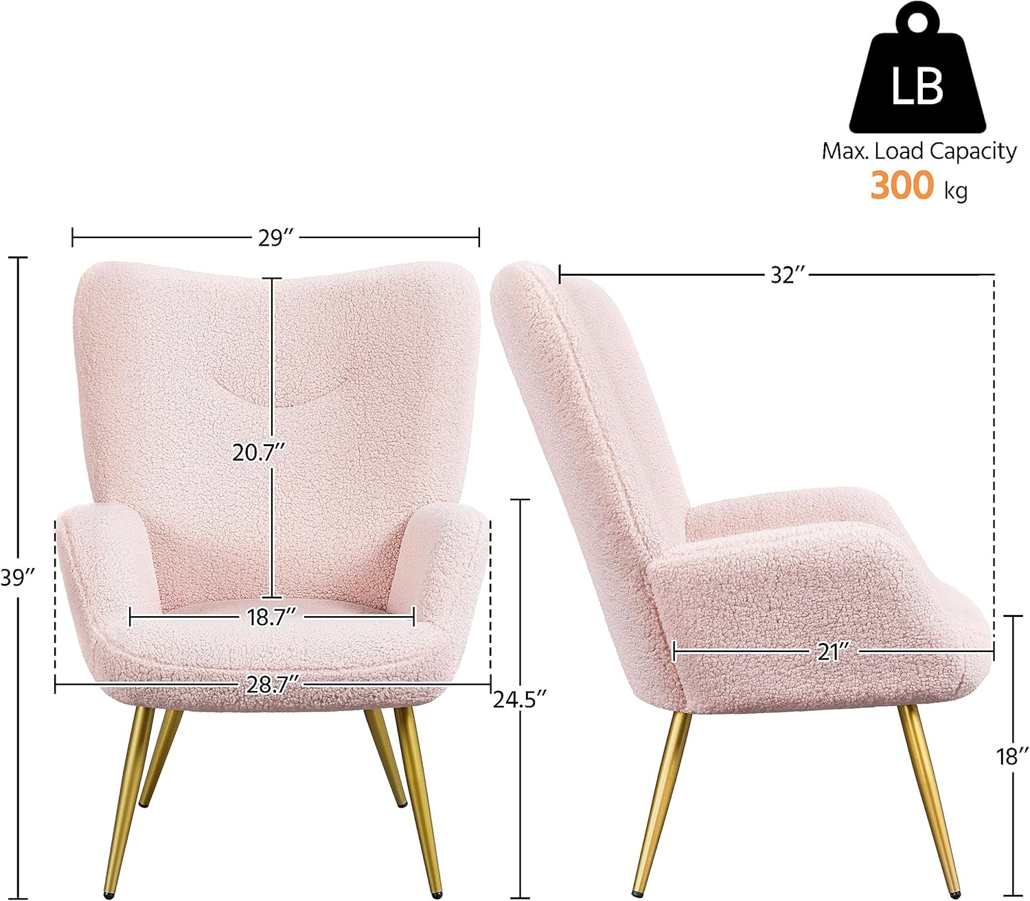 Yaheetech Silla de tocador moderna, silla decorativa de tela Boucle, sillón de felpa Sherpa con respaldo alto y acolchado suave, silla casual