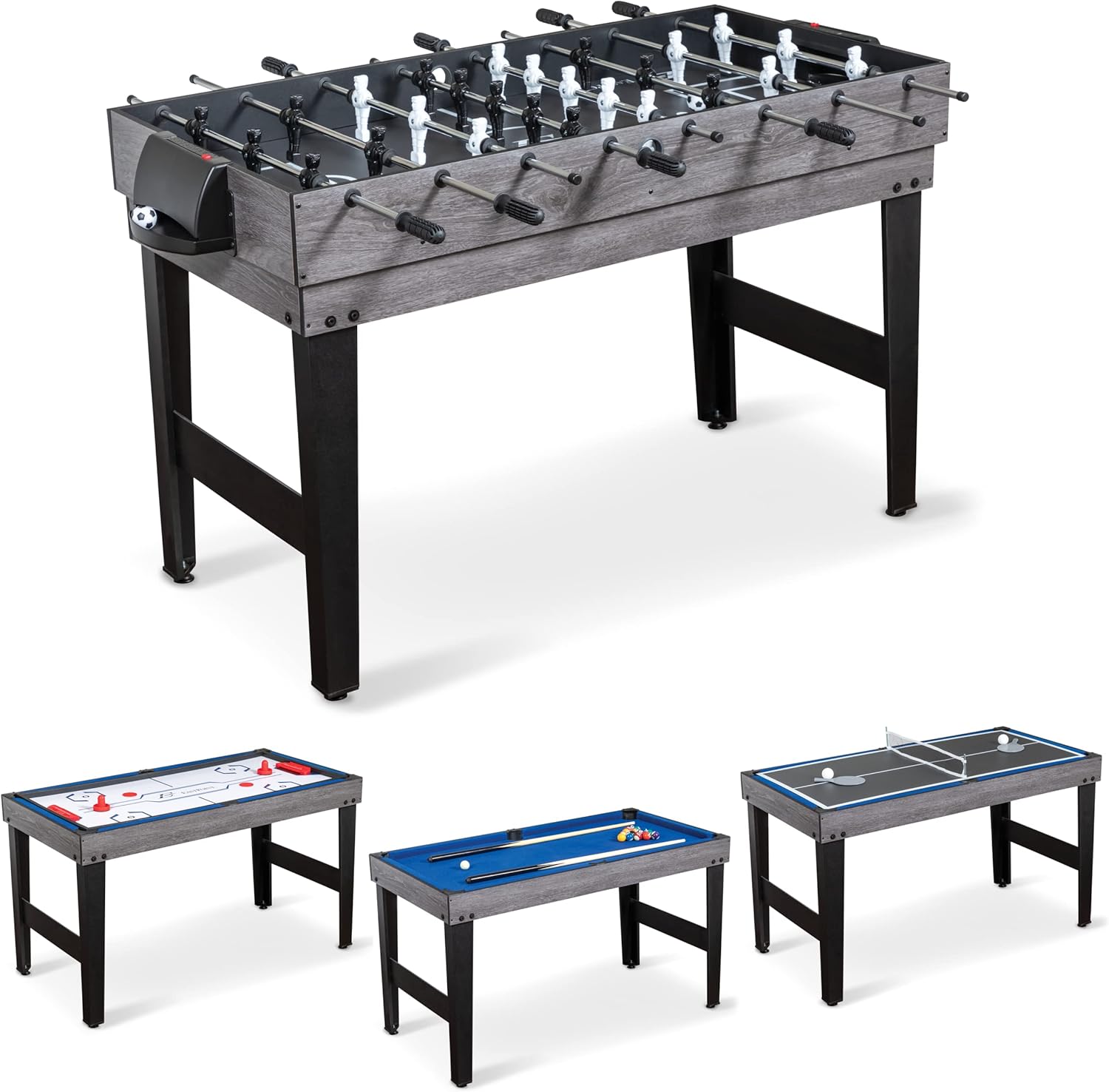 EastPoint Sports Mesa de sala de juegos multijuego 4 en 1 de 54 pulgadas, mesa de ping pong, mesa de billar, futbolín, hockey de aire