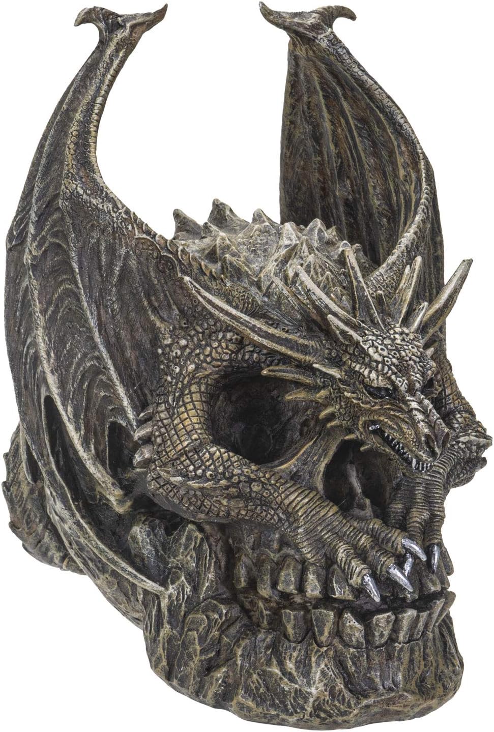 SUMMIT COLLECTION Escultura decorativa gótica de fantasía con forma de dragón en espiral oscuro y gótico en forma de dragón en calavera mutada, 7.5