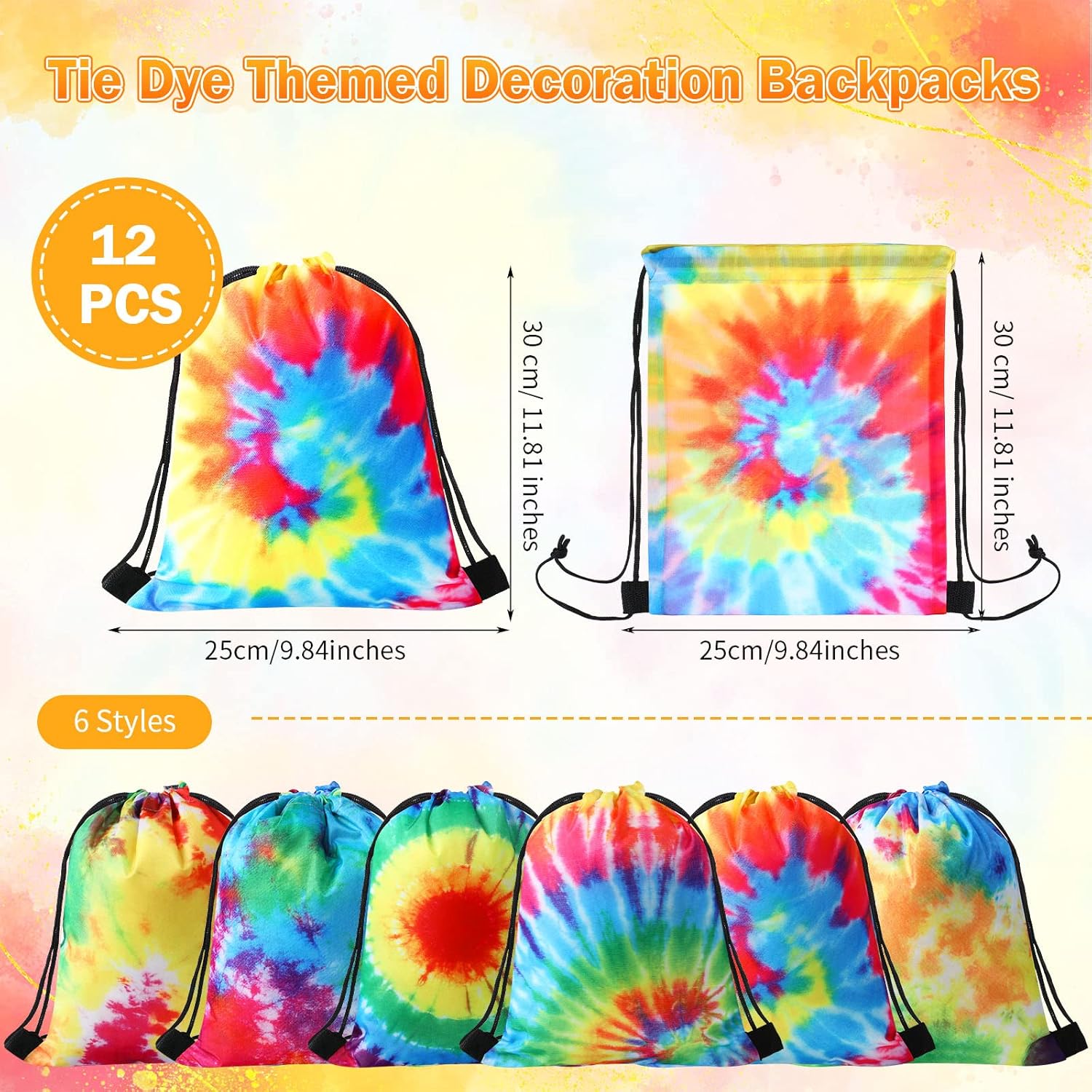 12 bolsas de regalo de fiesta de teñido anudado con cordón, bolsa de regalo de cumpleaños, bolsa de dulces para golosinas, bolsa de mano de