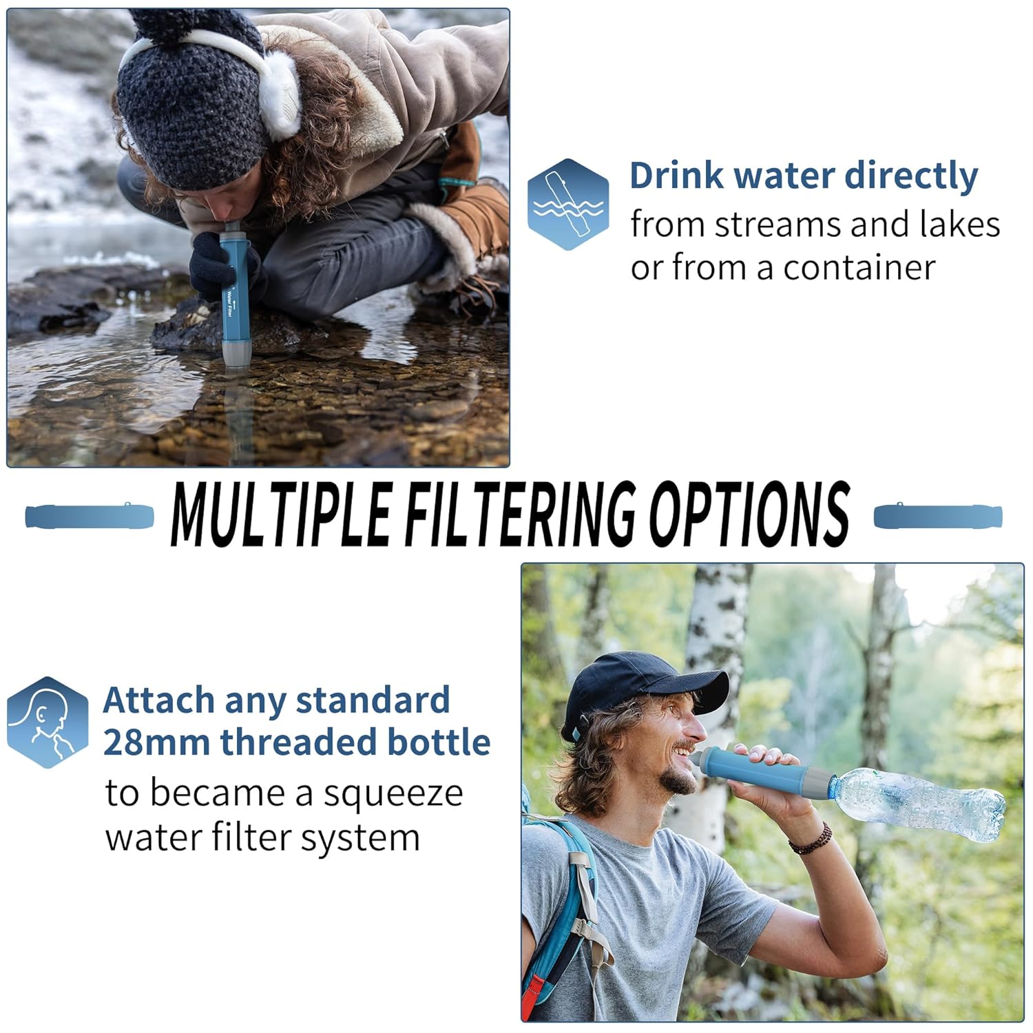 Yuclet Paquete de 4 popotes de filtro de agua, sistema de filtración de agua personal portátil, purificador de agua, supervivencia, preparación de