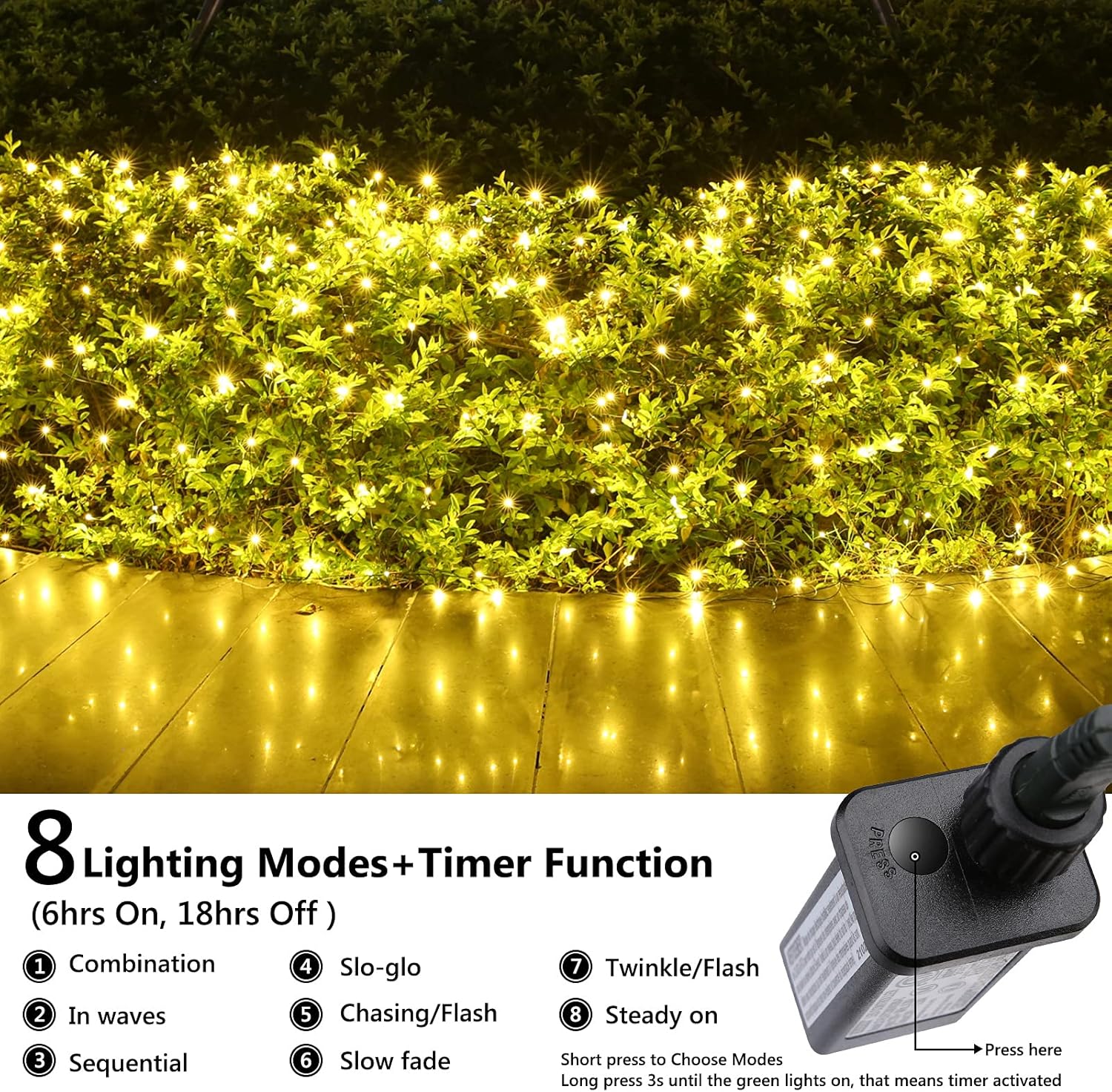 LED Christmas Net Lights Outdoor Decorative Lights, 6.6ftx3.3ft 160 LED Fairy Mesh Lights, 8 Modes Waterproof Connectable Plug In Christmas Lights