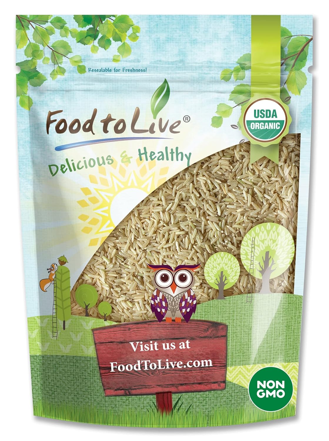Arroz orgánico de jazmín marrón, 3 libras, sin OMG, arroz tailandés de grano entero, variedad de arroz de grano largo, no irradiado, kosher, vegano,