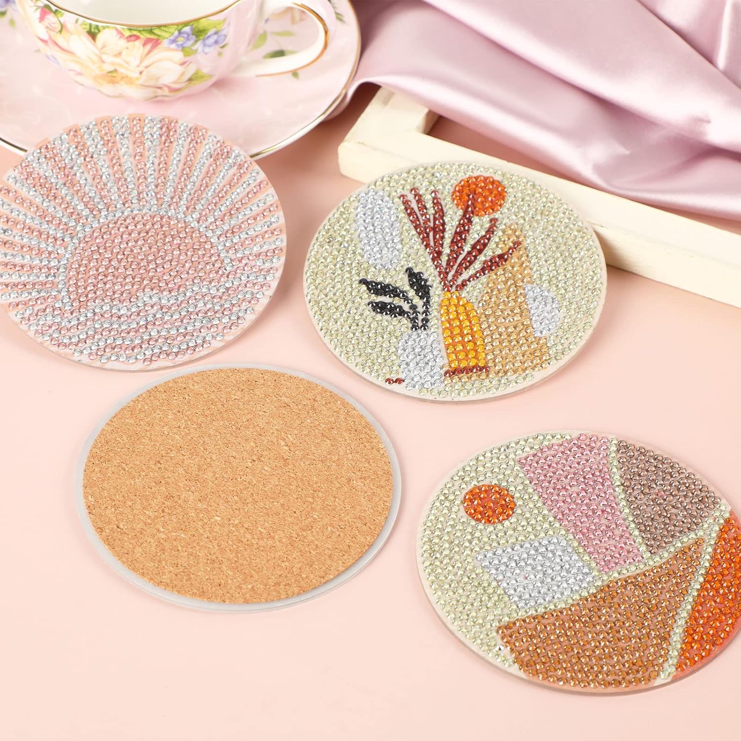 UPINS 8 posavasos bohemios de pintura de diamantes para bebidas, kits de arte de diamantes para adultos, niños, principiantes, suministros de arte