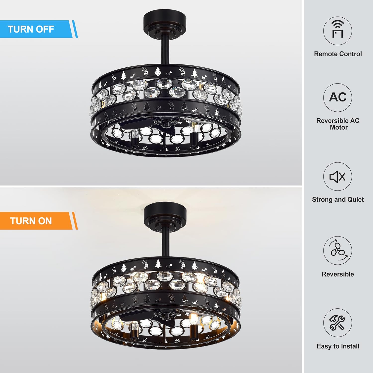 Breezary Ventiladores de techo enjaulados de 20 pulgadas con control remoto de luz, 5 aspas reversibles, motor de CA silencioso, temporizador,