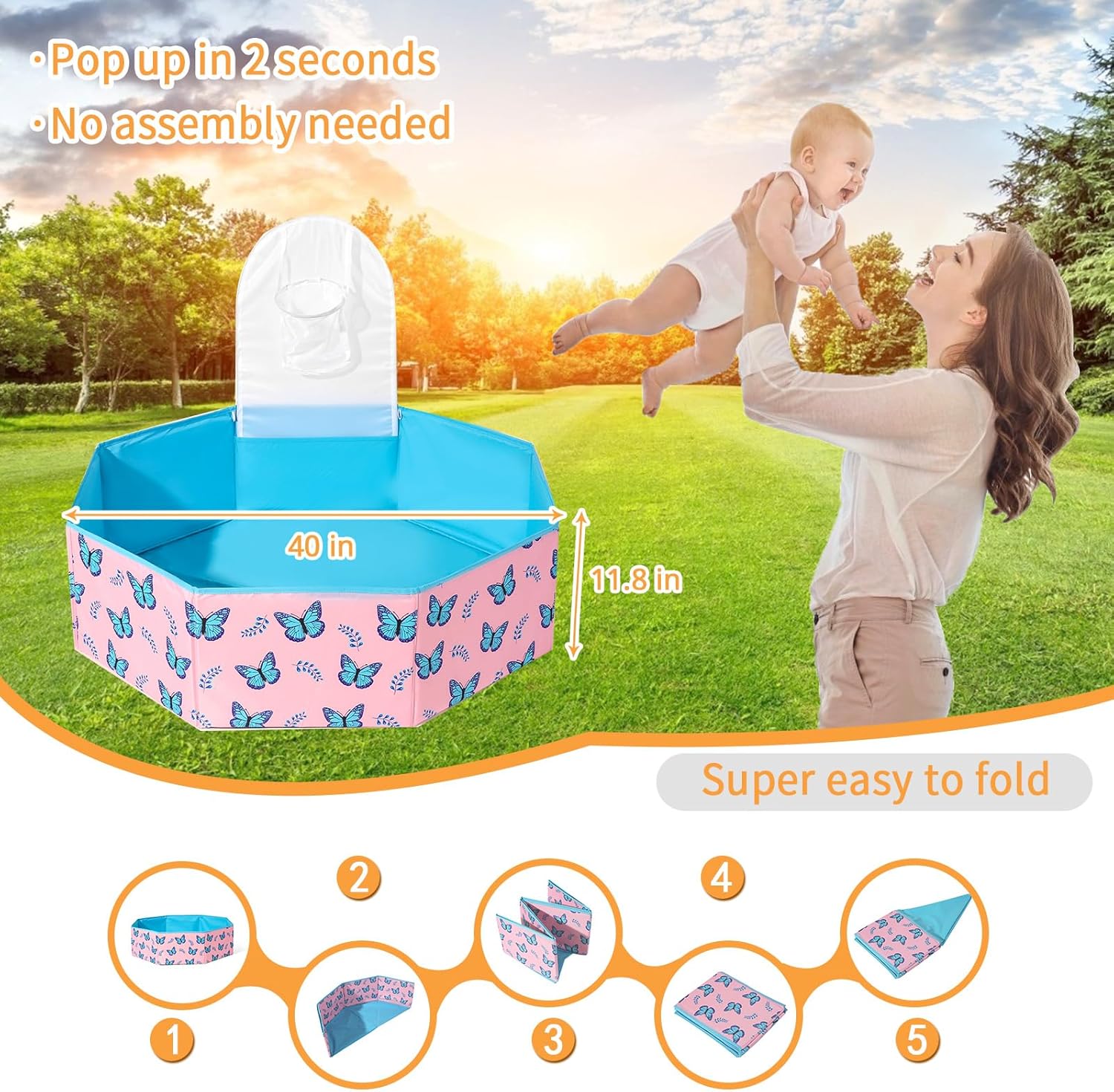 Piscina hexagonal para niños, perros y gatos  Piscina para bebés y piscina plegable para niños pequeños  Construcción robusta divertida área de