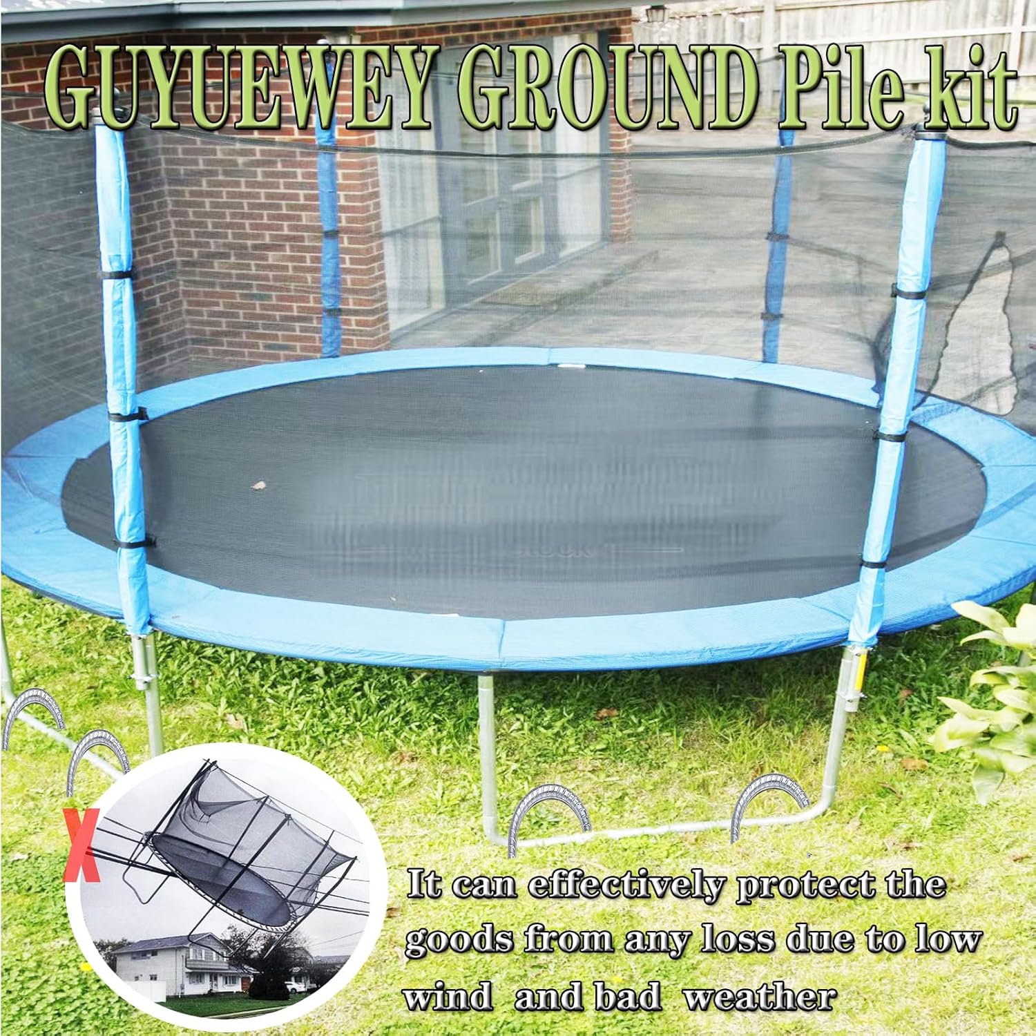 Guyuewey Estacas de barra de refuerzo para trampolín resistentes, grapas de paisaje para jardín, estacas de tienda, estacas de metal, anclajes de