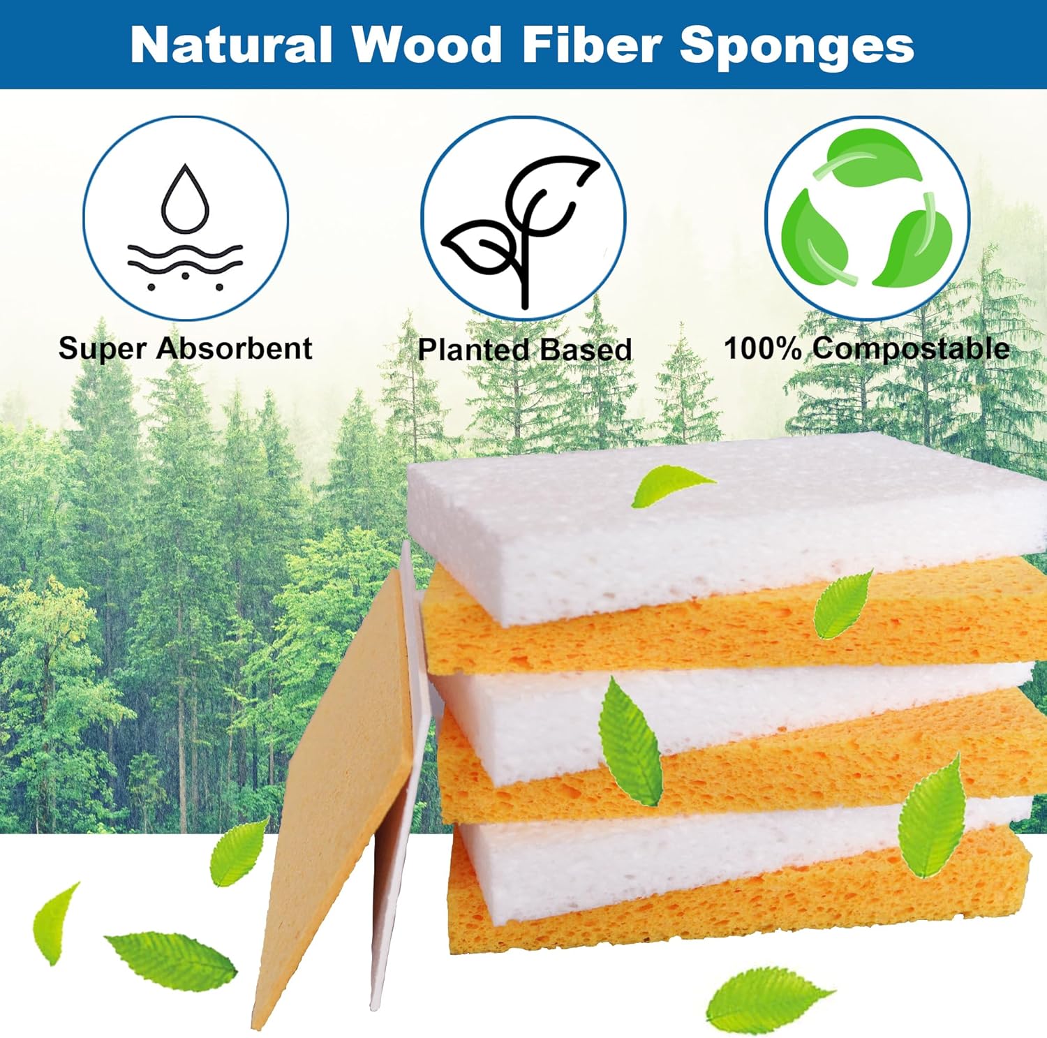 Esponjas de cocina grandes para platos, esponja de limpieza de baño ecológica para encimera, azulejos, paredes, pisos, limpiador natural compostable