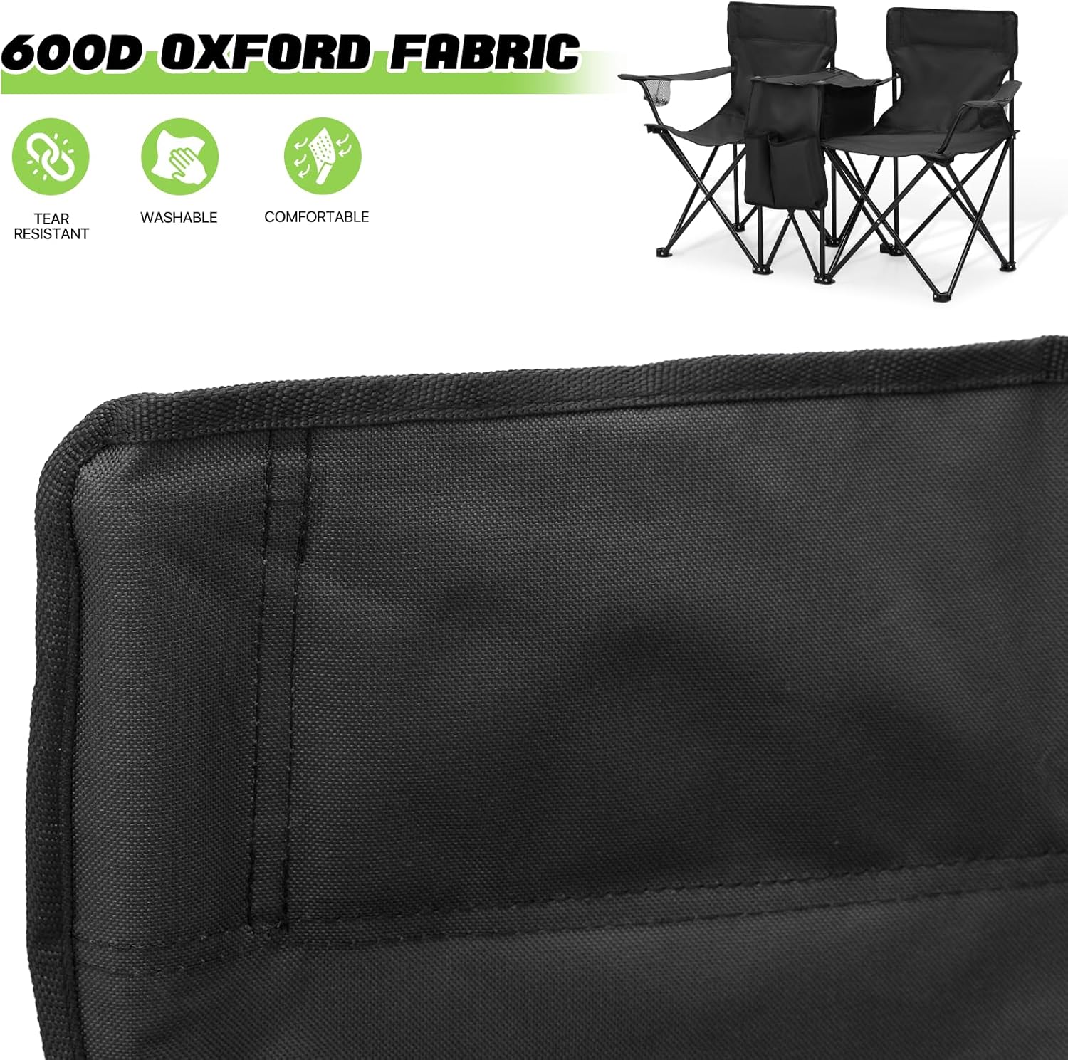 Magshion Silla de campamento doble con paraguas y enfriador para adultos, silla plegable de alta resistencia, color negro