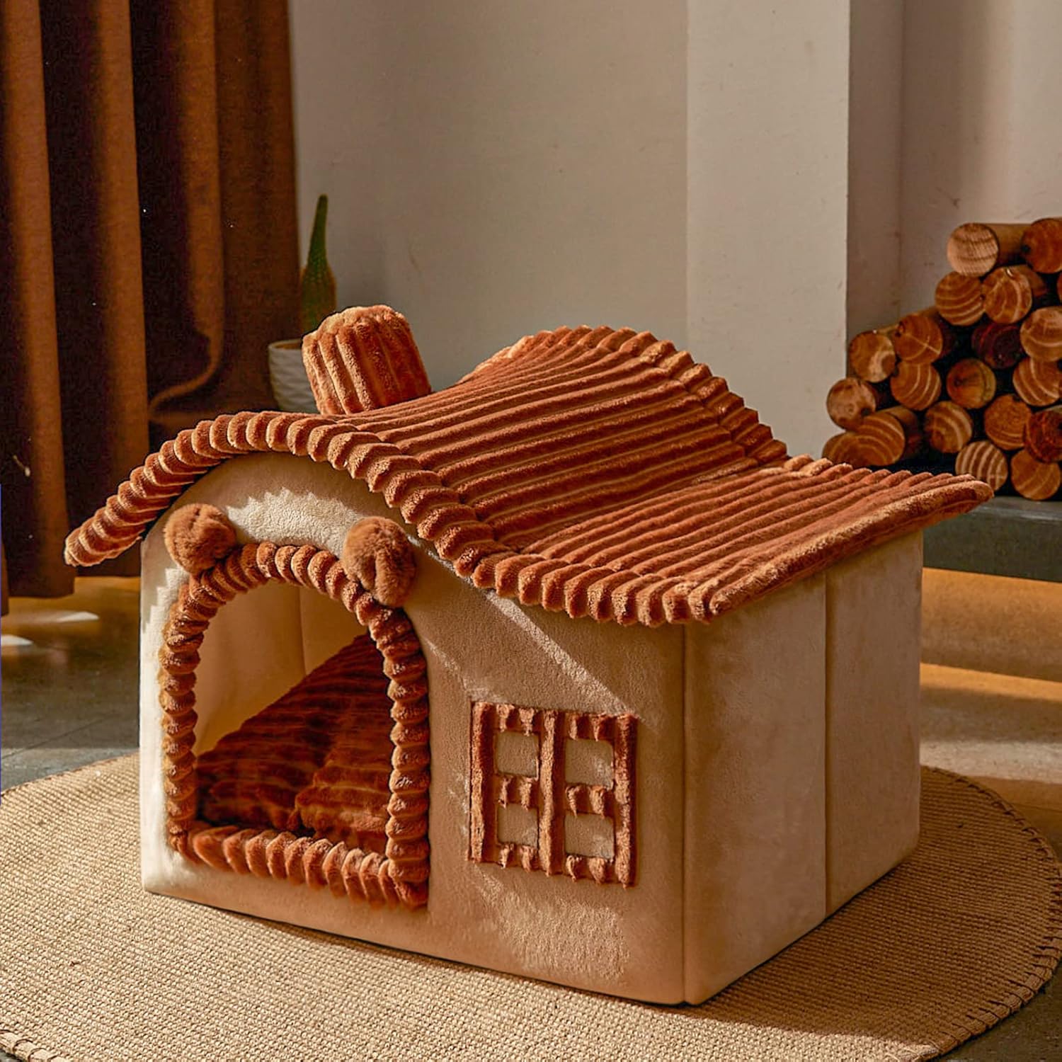 Jiupety Casa de gato para gato, chimenea para gatos de interior, suficiente espacio interior, casa de gatito para gatos de 3 a 7 libras, casa de