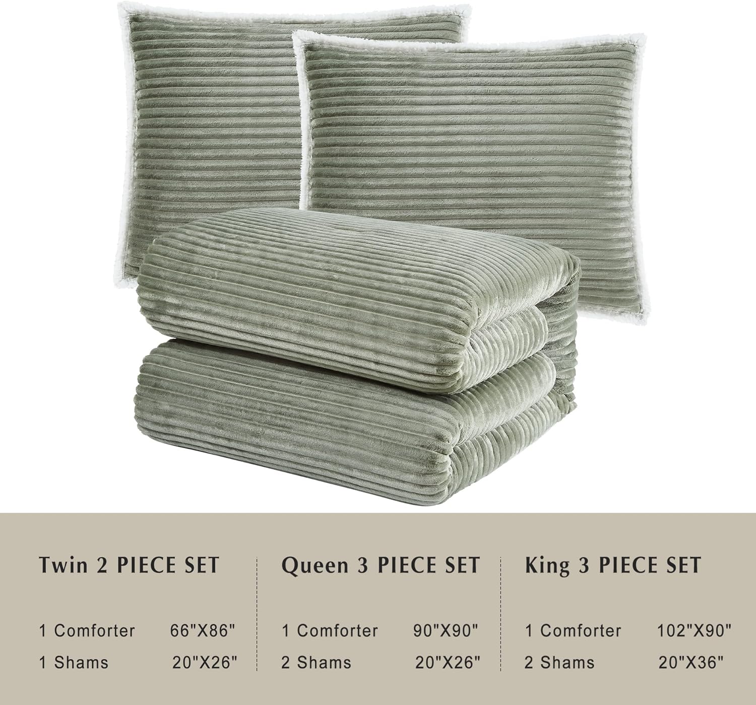 Geniospin Juego de edredón tamaño individual, juego de ropa de cama de forro polar sherpa de microfelpa ultrasuave, color verde salvia, juego de