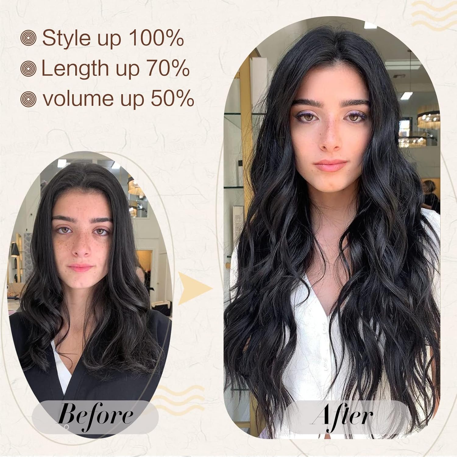 Extensión de cabello de alambre invisible con clips de seguridad, extensiones secretas de 20 pulgadas para mujer, extensiones onduladas sintéticas