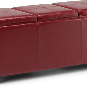 Otomana rectangular de Simpli Home de piel sintética para almacenamiento con 3 bandejas, Avalon, Madera Otomana rectangular de Simpli Home de piel sintética para almacenamiento con 3 bandejas, Avalon, Madera