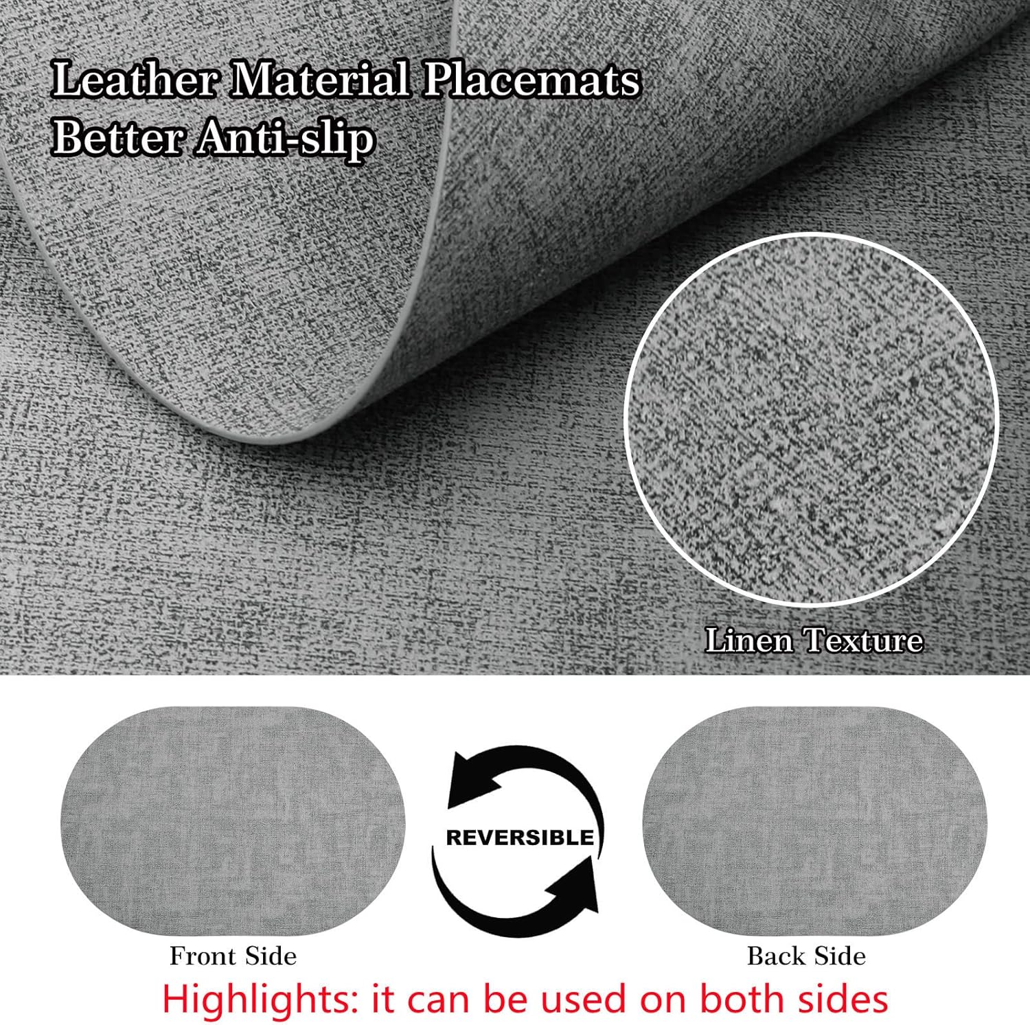 Juego de 6 manteles individuales ovalados de cuero sintético de doble cara para mesa de comedor, resistentes al calor, impermeables, lavables,