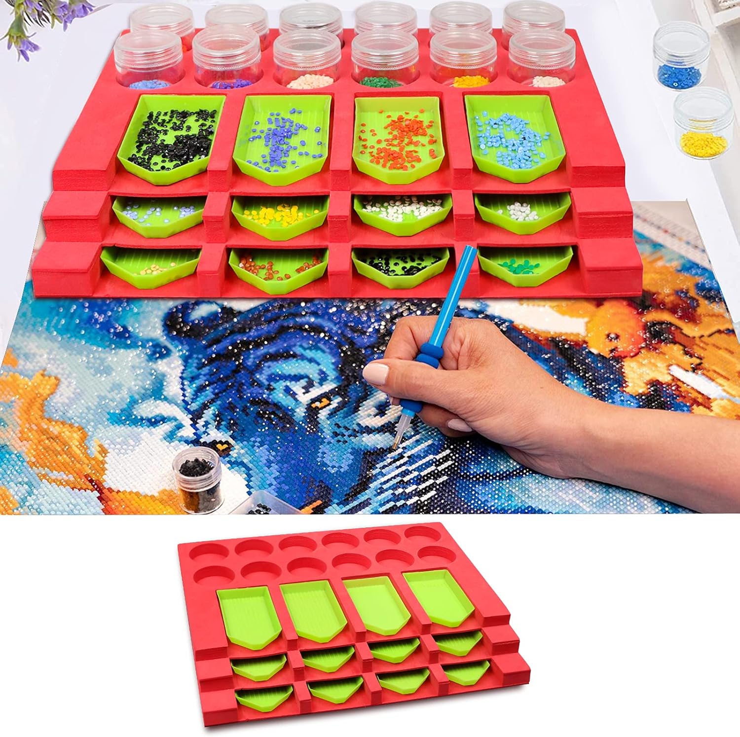 Accesorios de pintura de diamantes, bandejas, organizador, suministros de arte, kits de arte de diamantes para adultos, manualidades, 12 ranuras,