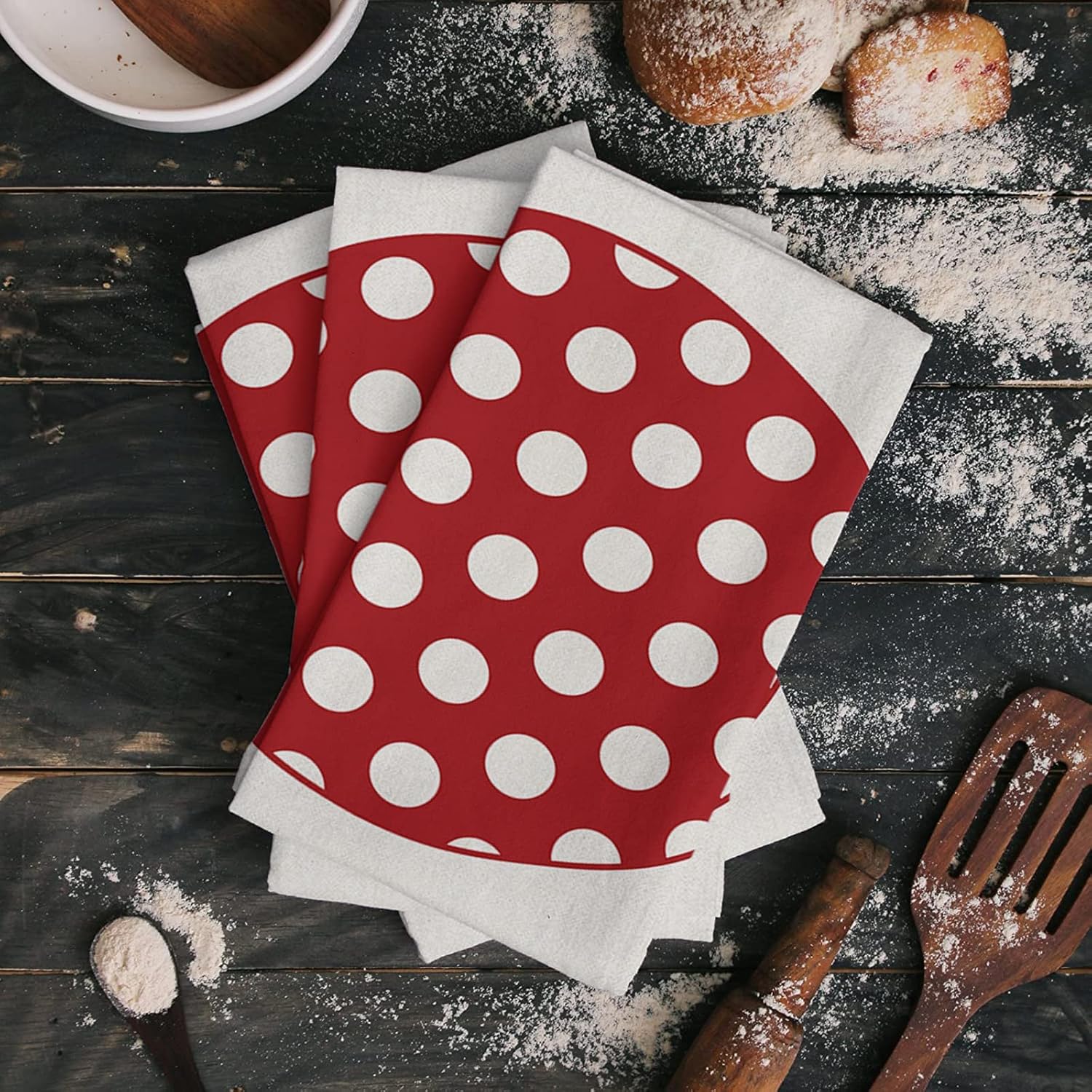 Wave Points – Toalla de cocina absorbente con manzanas rojas, paquete de 3, toallas de mano suaves y reutilizables, toallas de mano suaves y
