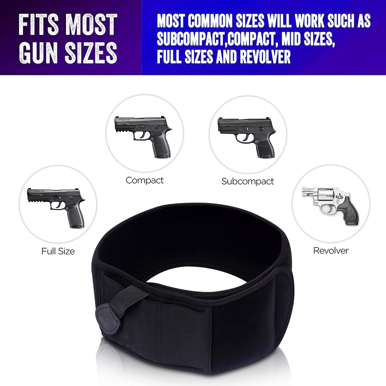 Funda de banda para el vientre para transporte oculto, para hombres y mujeres, funda elástica transpirable para la mayoría de pistolas y revólveres,