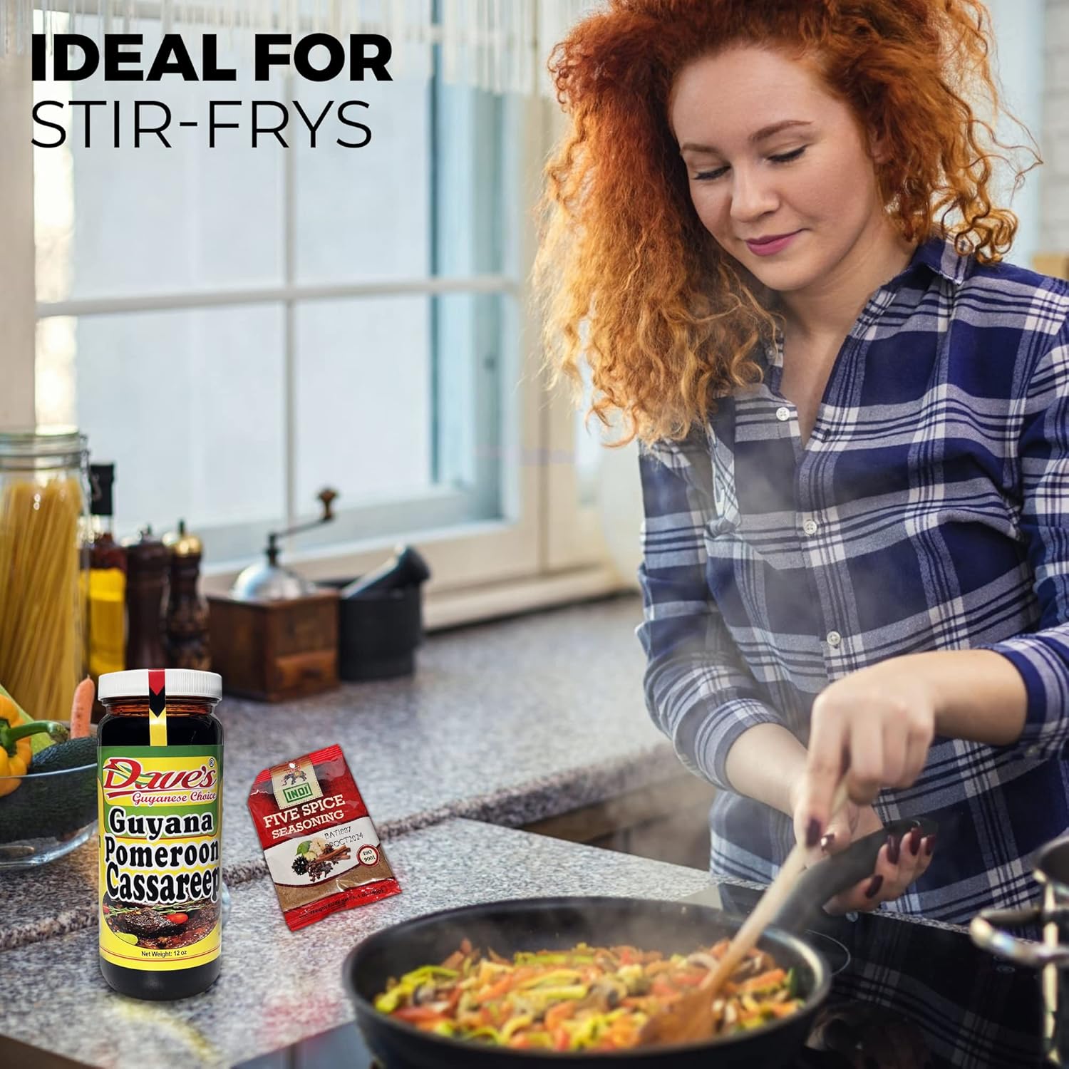 Dave’s Salsa cassareep de 12 onzas (4 botellas) adobo a base de yuca guyanesa con 2 paquetes de mezcla de condimentos Indi Five Spice y cuchara