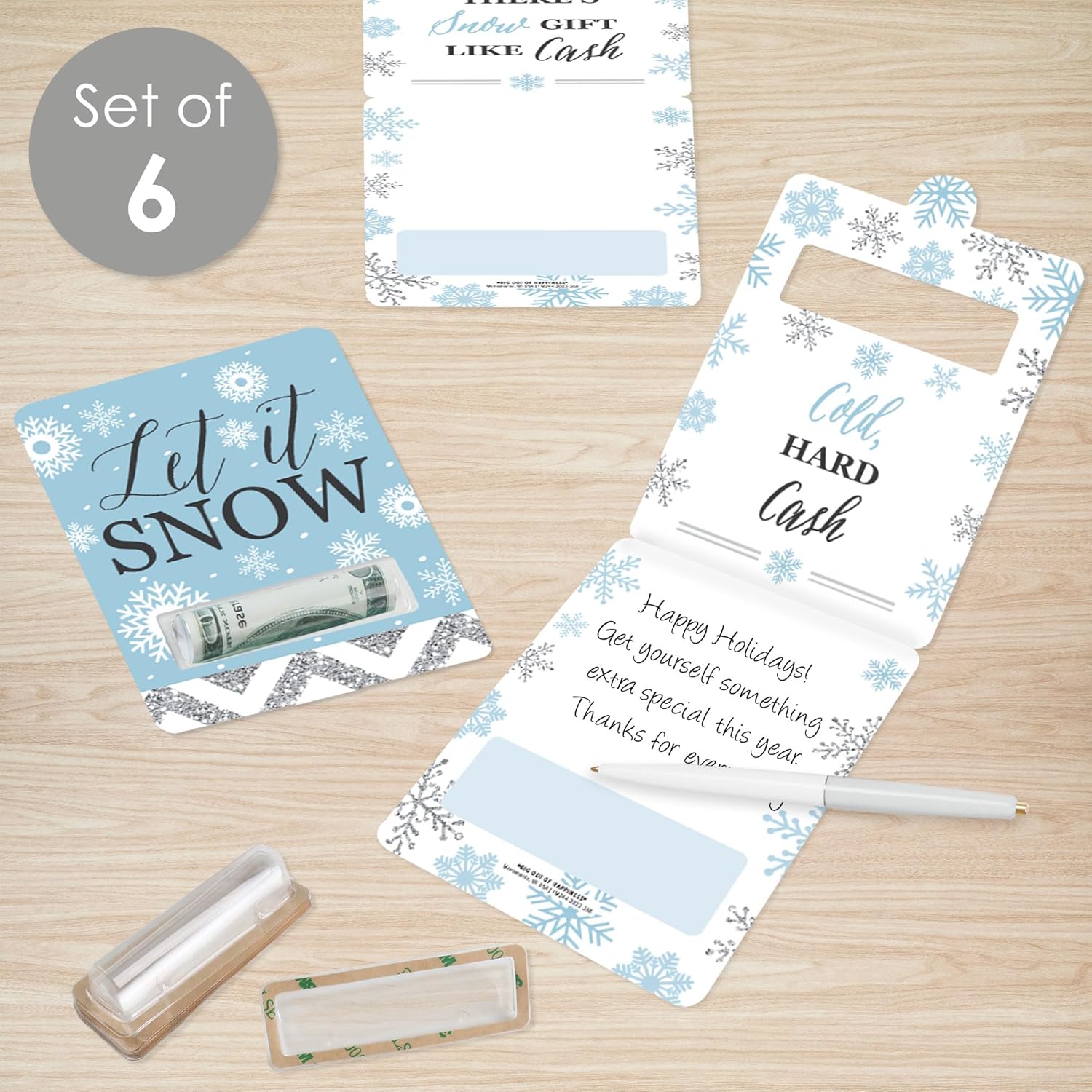 Big Dot of Happiness Winter Wonderland – Juego de 6 tarjetas de dinero divertidas con diseño de copo de nieve para fiestas de vacaciones y boda de