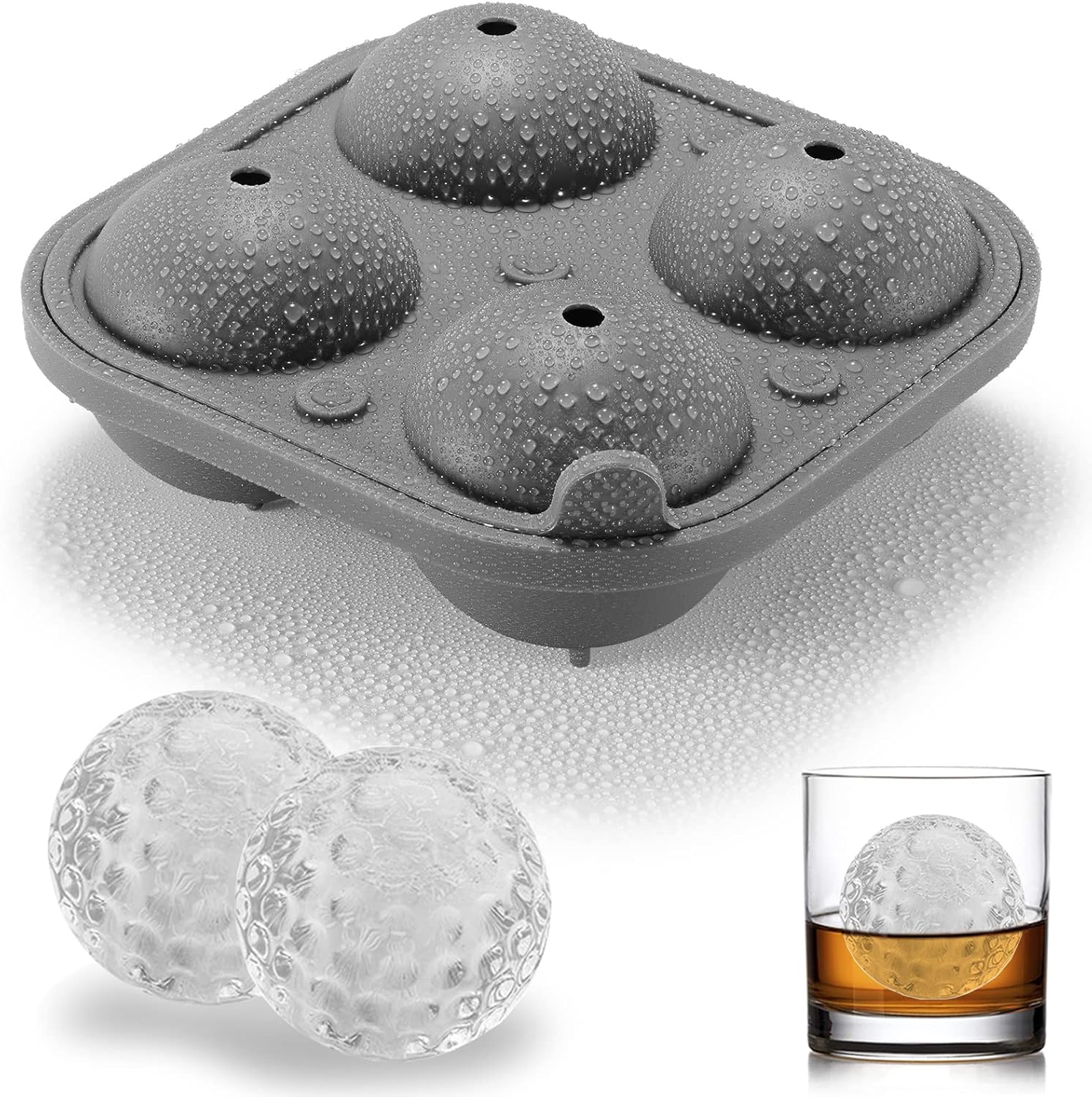 ACOOKEE Bandejas para cubitos de hielo de golf, 2.5 pulgadas de esfera grande, molde redondo para cubitos de hielo de golf, cócteles, whisky,
