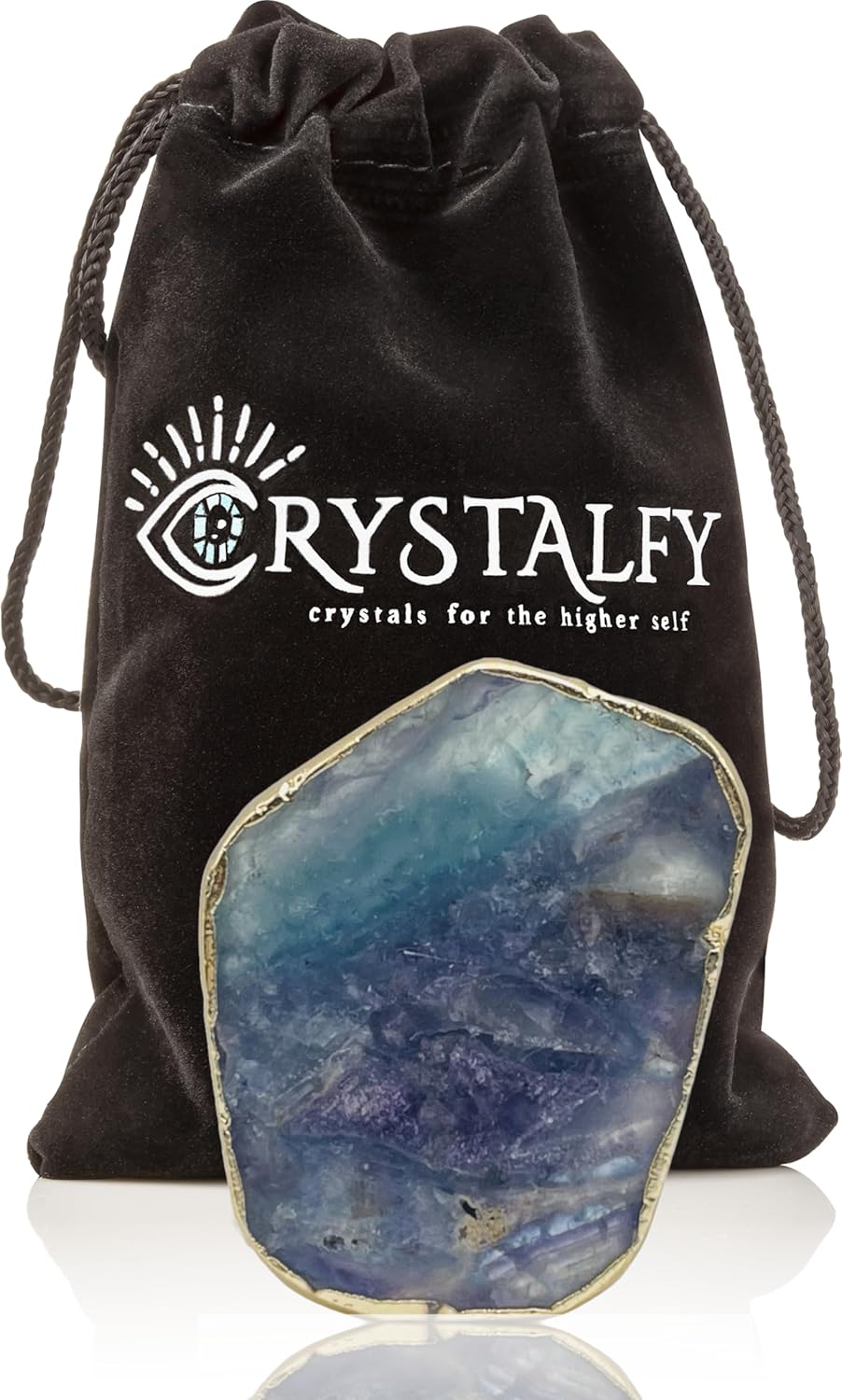 Grips by CRYSTALFY Rainbow Fluorite Gold Edge – Soporte para teléfono y soporte para teléfono con cristal auténtico, piedras preciosas naturales