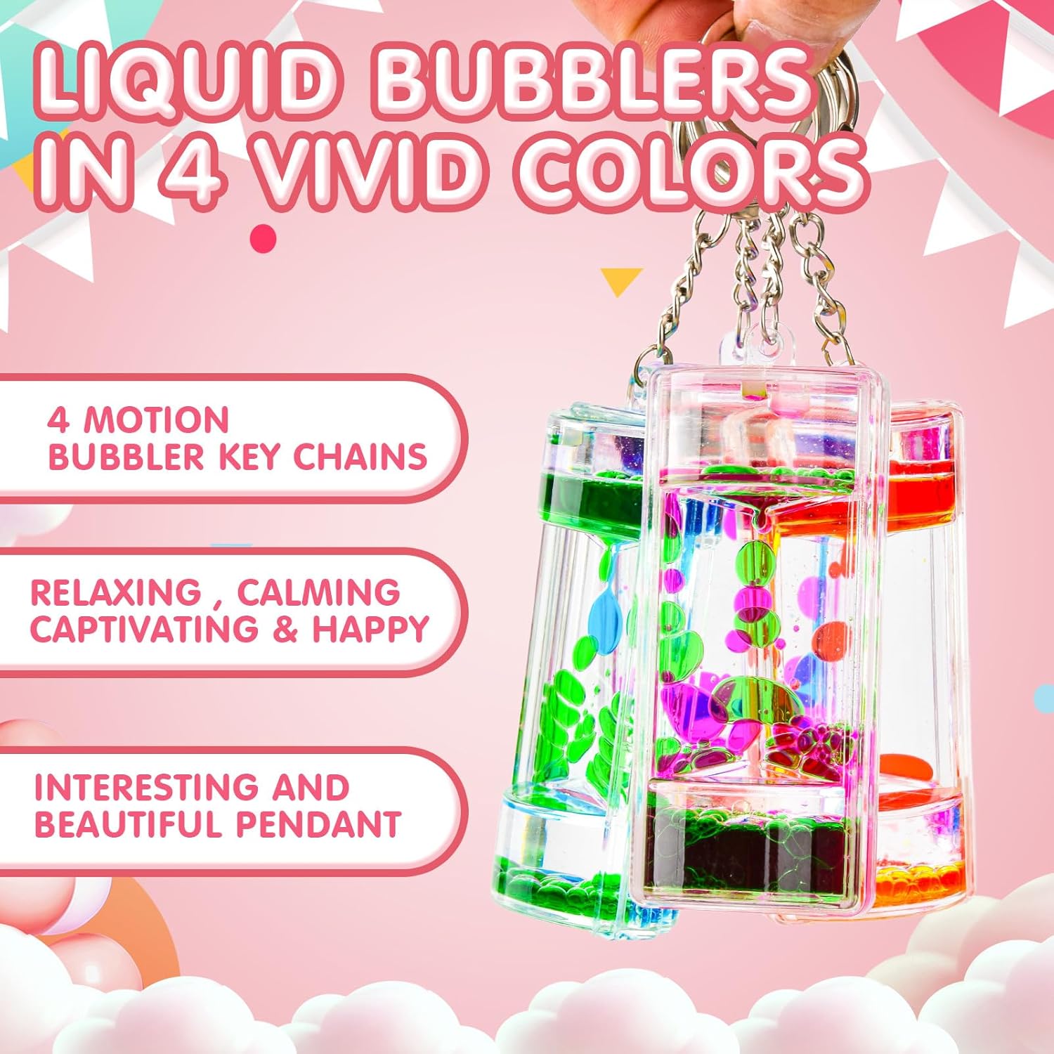 Paquete de 4 llaveros coloridos con burbujas de movimiento líquido, temporizador líquido antiestrés para juegos sensoriales, llaveros de reloj de
