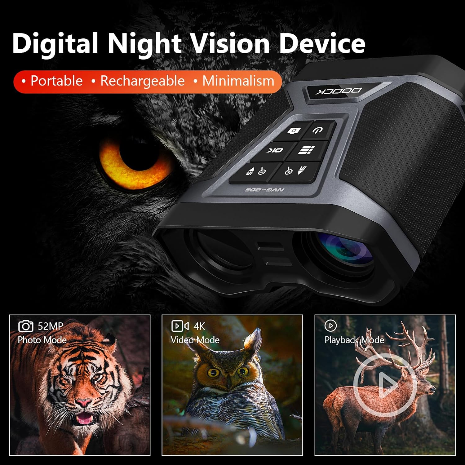DOOCK Binoculares de visión nocturna de grado militar, gafas de visión nocturna para adultos de 3 pulgadas, gafas NVG de pantalla grande,