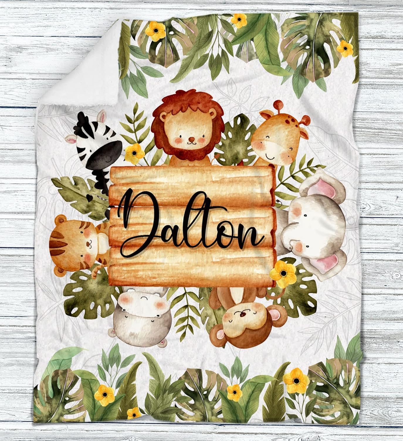 Manta personalizada con nombre, manta de safari personalizada de animales de la selva, regalo para recién nacidos, niños, niñas, niños, nieto,
