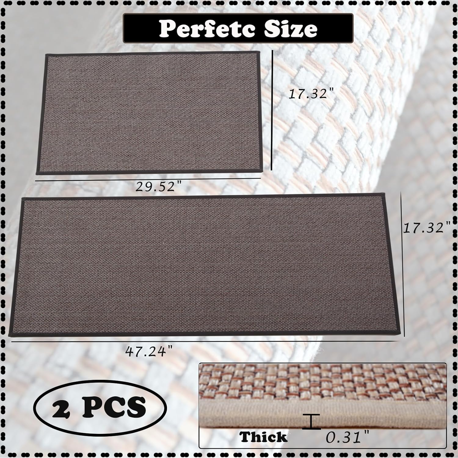 Yancorp Alfombras de cocina de 2 piezas, alfombras de yute lavables, antideslizantes, absorbentes, acolchadas, antifatiga para cocina, hogar,