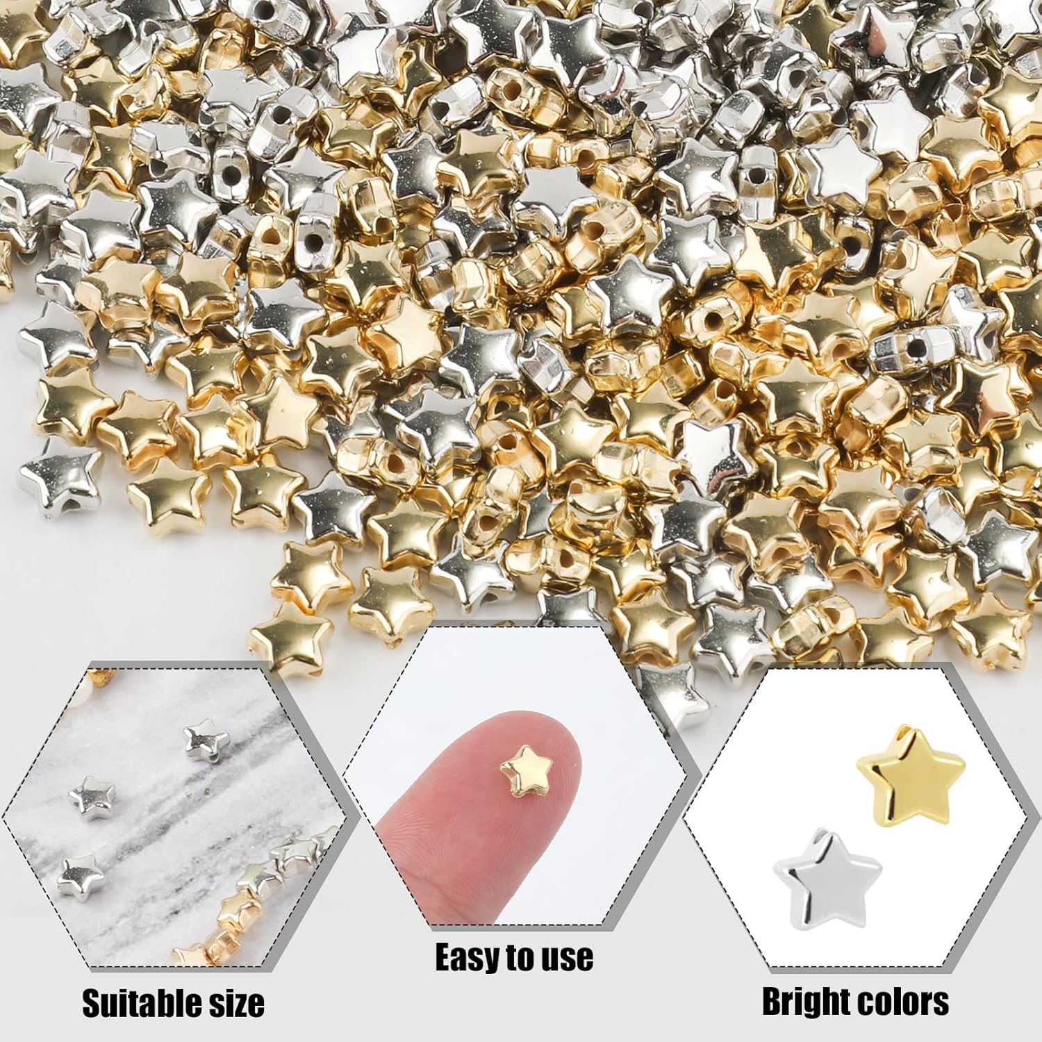 Kit de 400 cuentas espaciadoras de estrella, cuentas en forma de estrella de 0.23 pulgadas con cuerda de cuentas, accesorios para hacer pulseras,