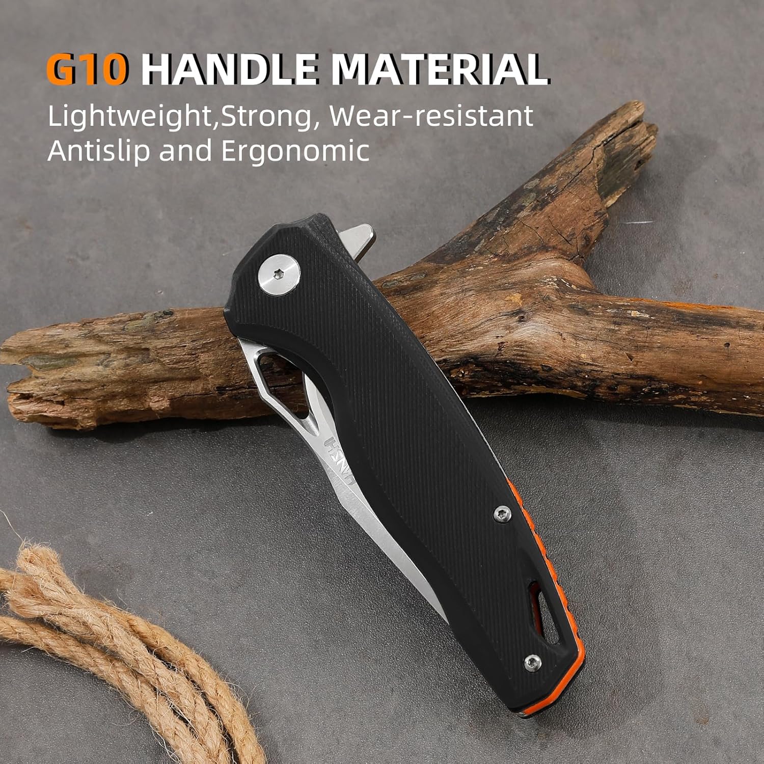 HANSHI Cuchillo de bolsillo plegable y afilado de hoja de acero D2 G10 de alta calidad con clip para hombres, cuchillo táctico de afeitar para