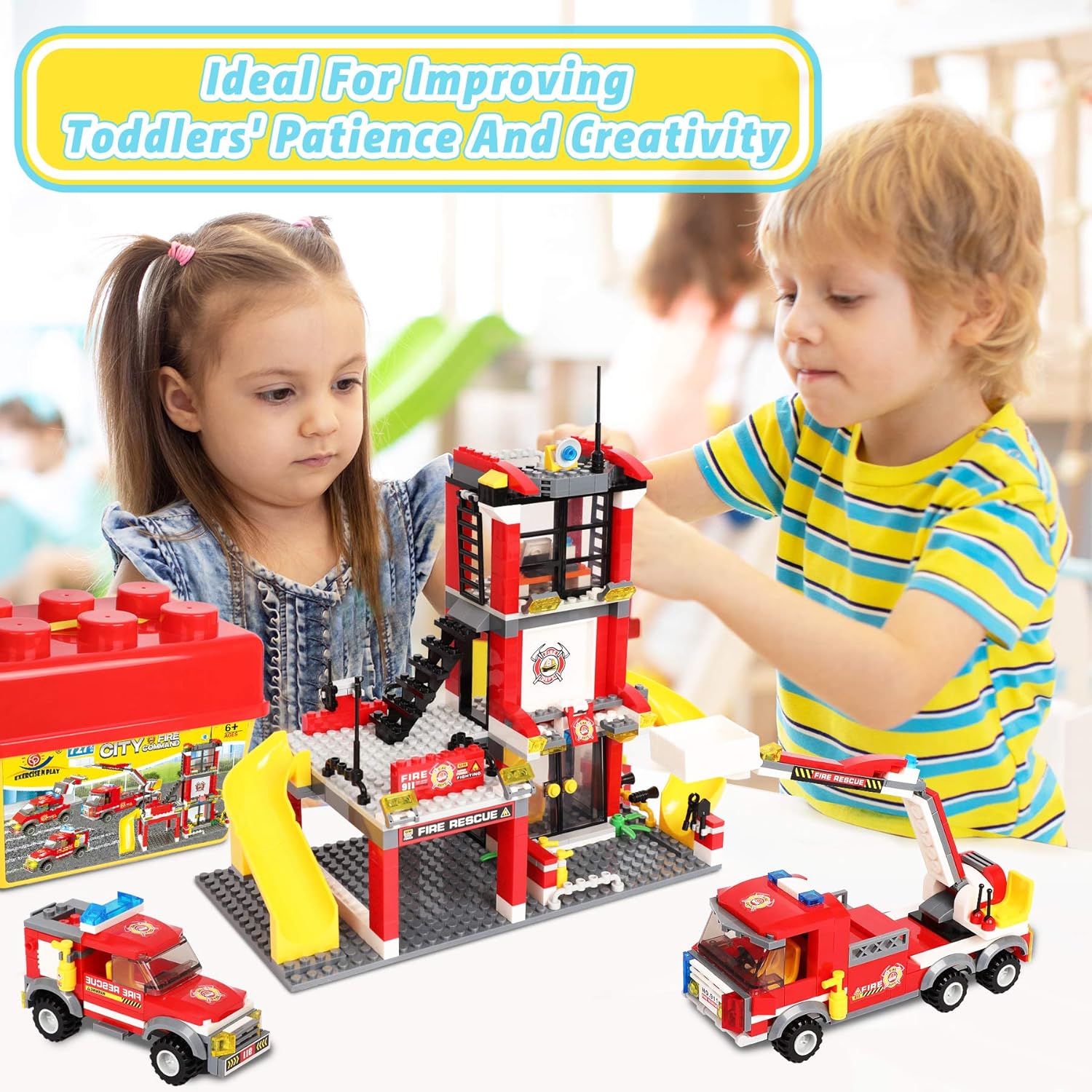 Kit de construcción de estación de bomberos de ciudad, bloques de construcción urbana con camión de bomberos, juego de juguetes de rescate de